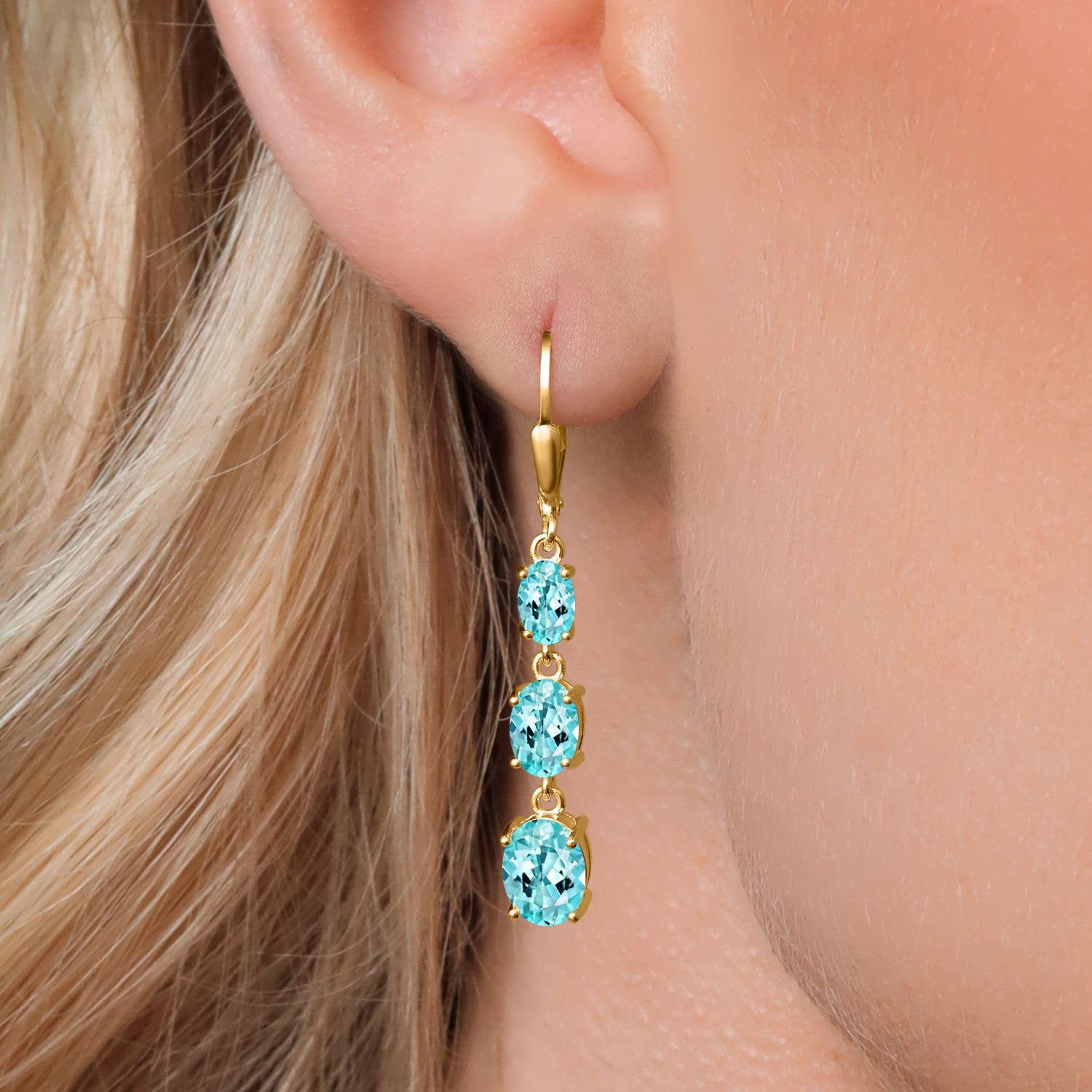 Gem Stone King 18K Gold Plated Sterling Silver Birthstone Drop Dangle Earrings for Women | Oval 8x6mm, 7x5mm & 6x4mm Gemstone Leverback Earrings | Perfect for Birthdays, Anniversaries & Special Occasions