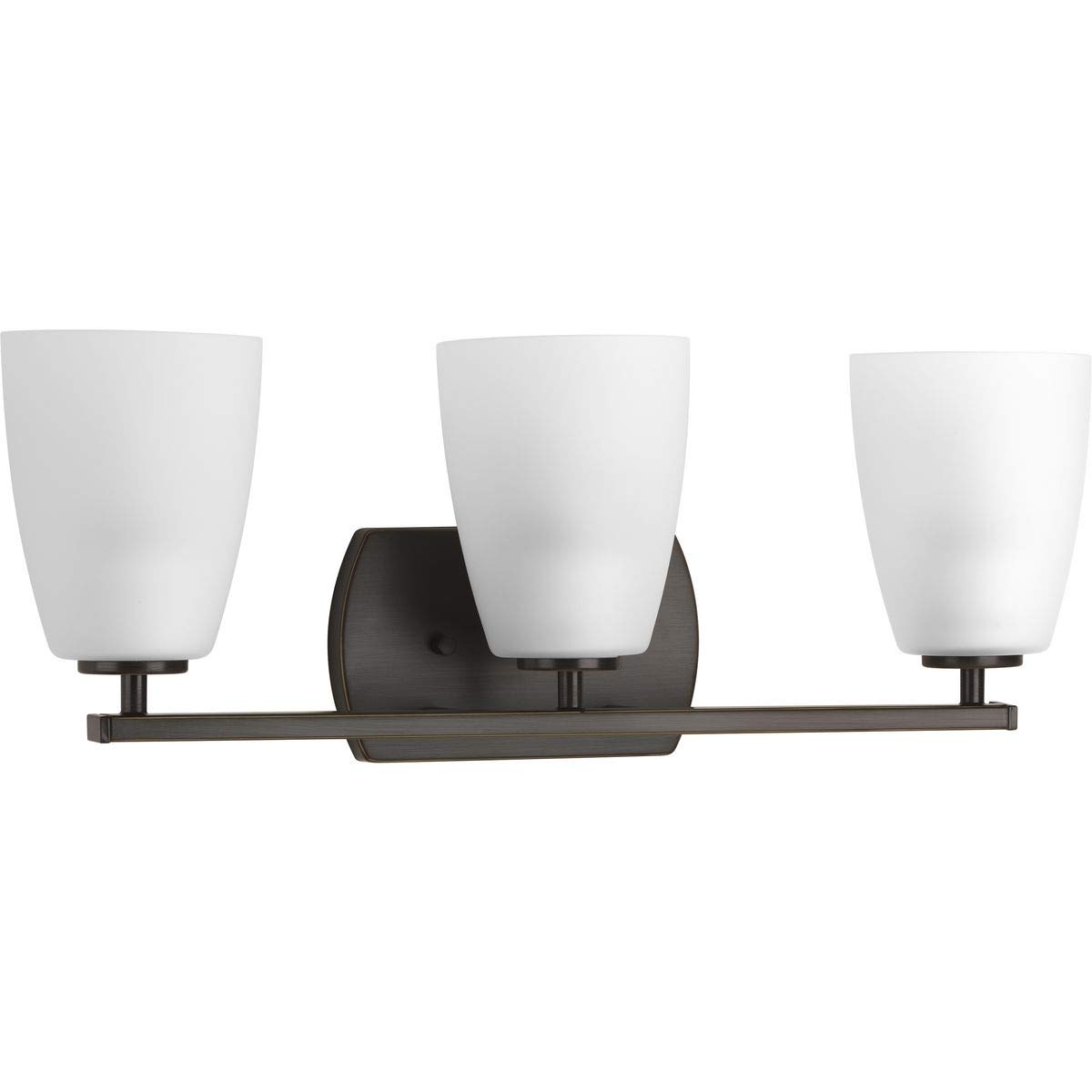 Progress Lighting Leap Collection 3-Light Modern Bathroom Vanity Light - Antique Bronze Finish with Etched Glass Shades - Perfect for Contemporary Bathrooms, Powder Rooms and Spa-Like Retreats