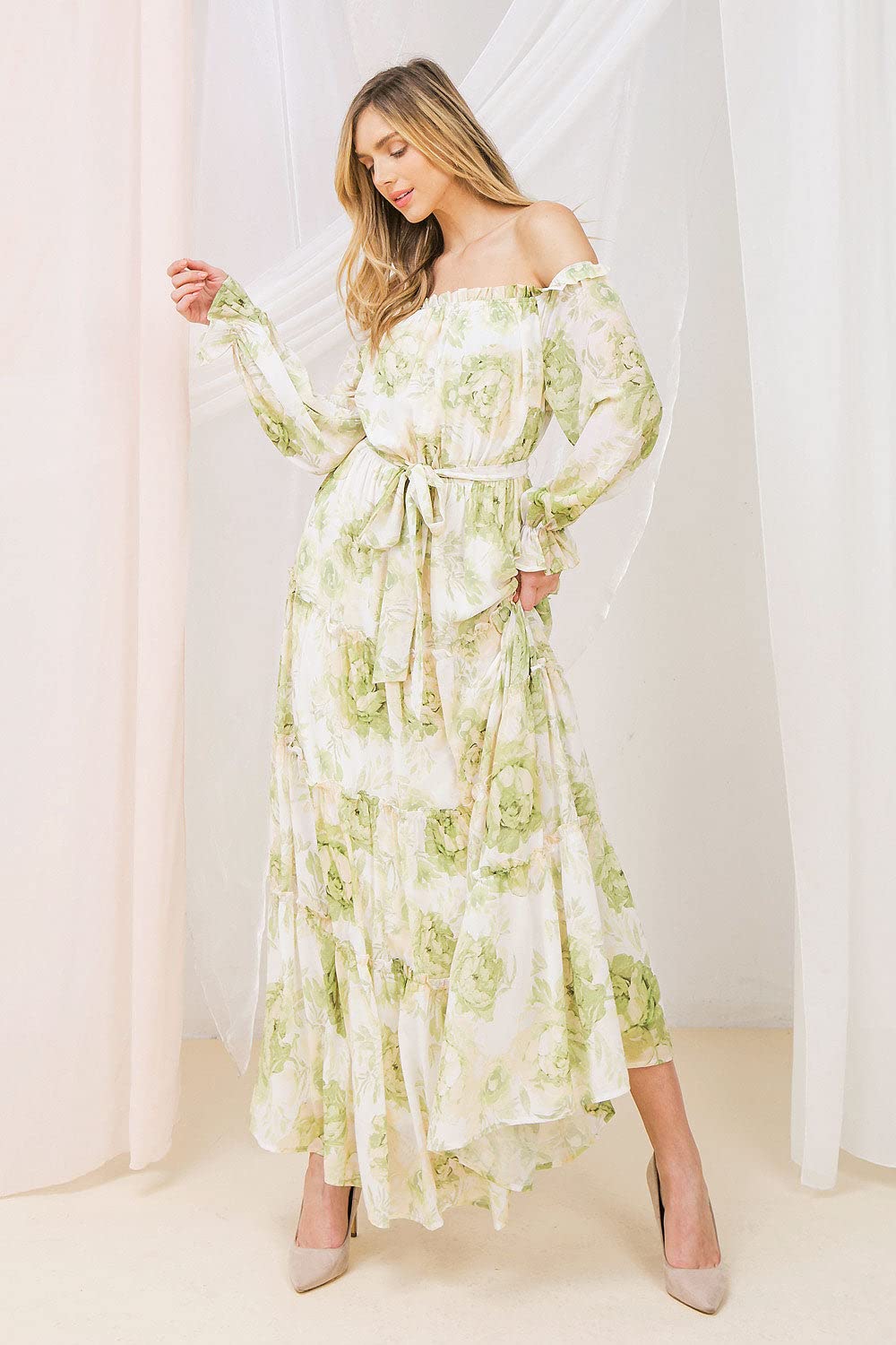Flying Tomato Women's Floral Off Shoulder Maxi Dress - Summer Beach Wedding Party Dress for Vacation & Boho Style Outfits