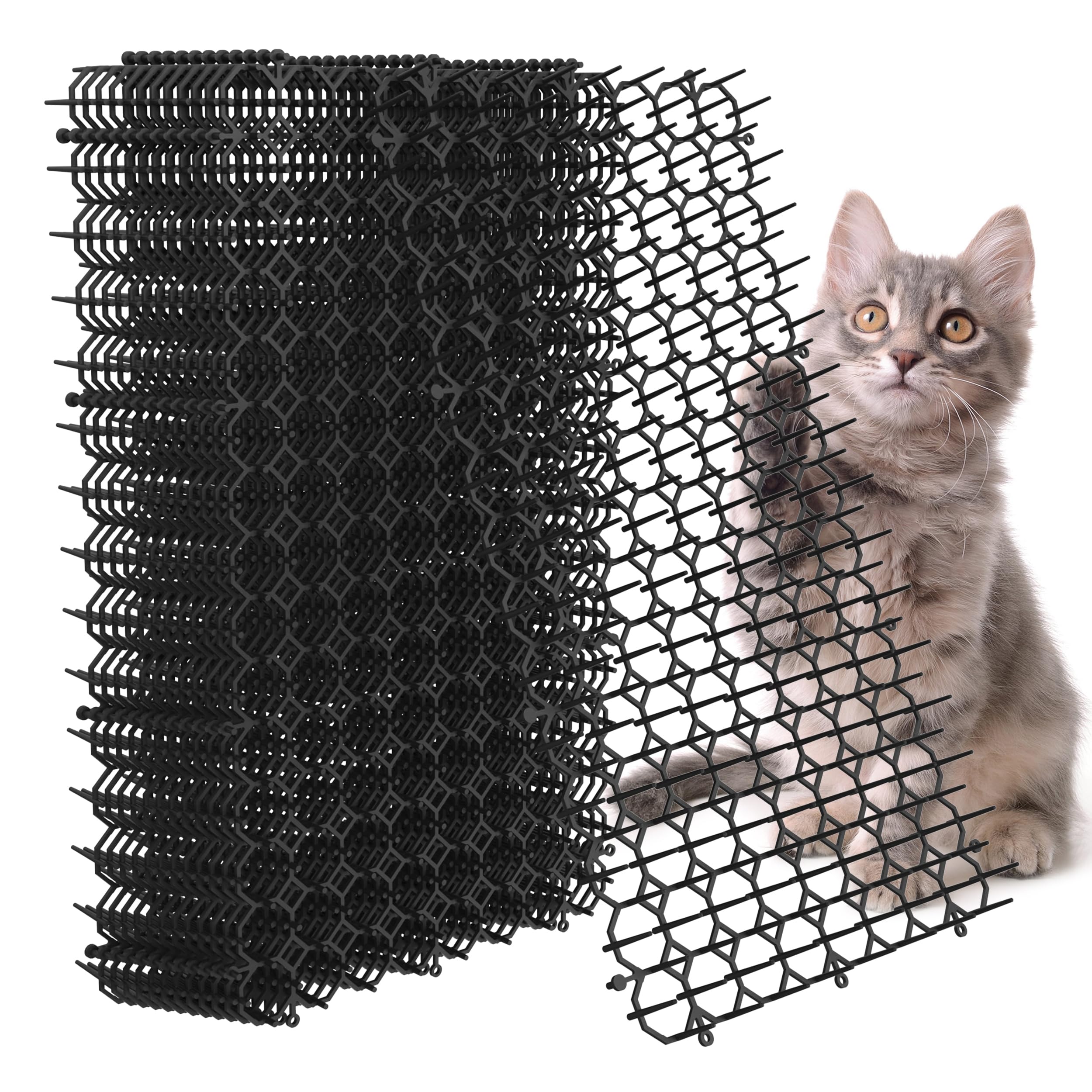 16x8 Inch Cat Scat Mat with Spikes - 16 Pack Indoor/Outdoor Cat Deterrent for Gardens & Doorways