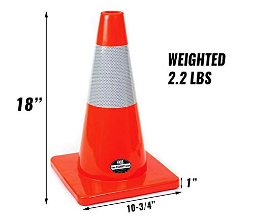 18 Inch PVC Traffic Safety Cones with 6 Inch Reflective Strips - Bright Orange with Orange Base - Set of 36 Cones for Road Construction, Parking Control & Event Safety