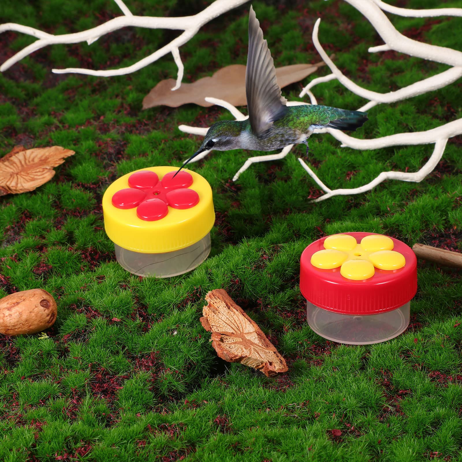4 Pack Window Mount Hummingbird Feeders - Red & Yellow Wild Bird Feeders with Cleaning Brush for Outdoor Garden, Patio & Backyard Bird Watching