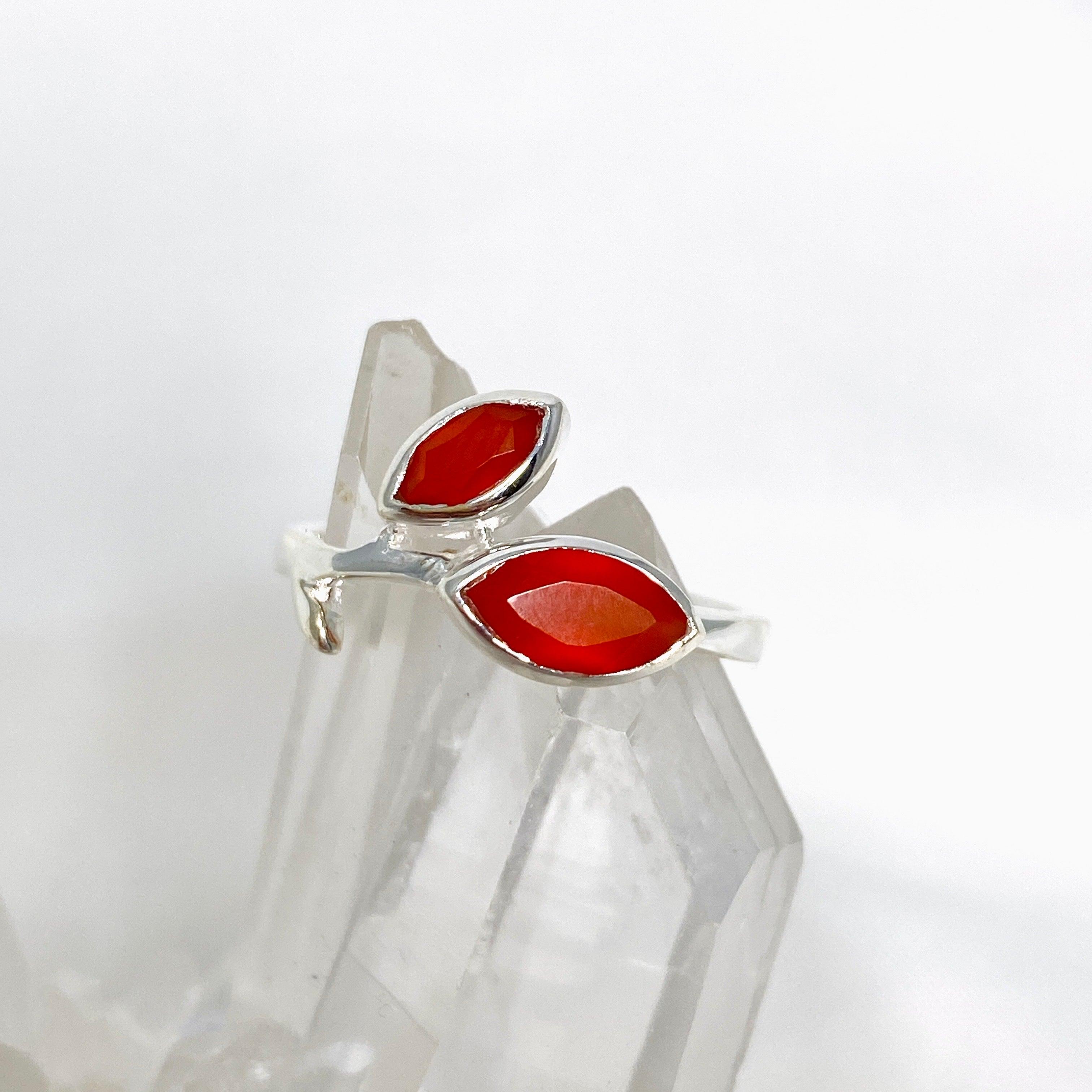 Natural Carnelian Faceted Marquise Multistone Leaf Ring - 925 Sterling Silver Bohemian Jewelry R3735 for Women, Perfect for Boho Chic Outfits, Festivals and Special Occasions