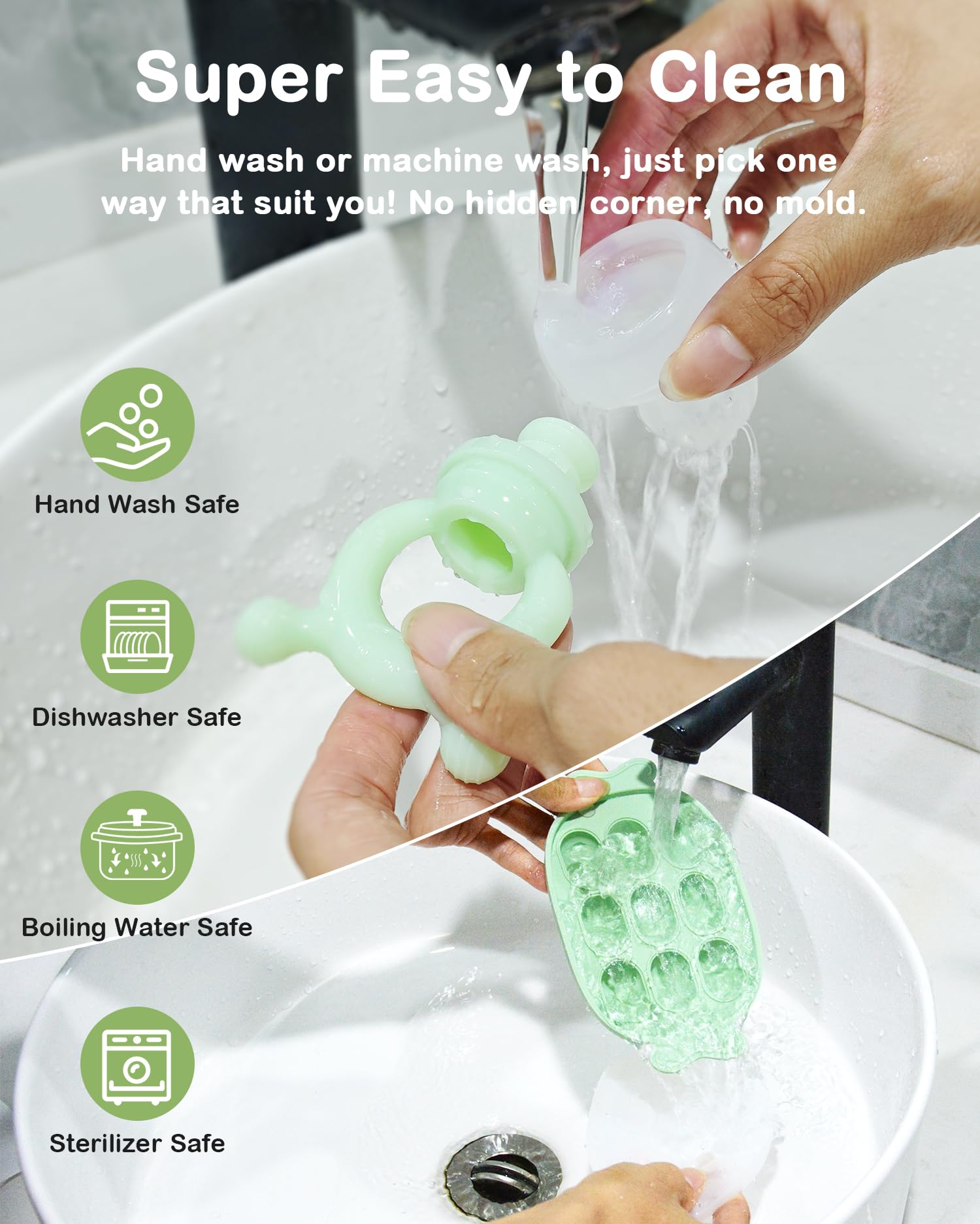 Organic Silicone Baby Fruit Feeder & Freezer Nibble Tray Set - BPA Free Teething Toys for Infants, Breastmilk Popsicle Molds for Soothing Sore Gums, Safe Self-Feeding Solution for 6+ Months (Sage Green) | Perfect for Teething Relief, Healthy Snacks & On-the-Go Feeding