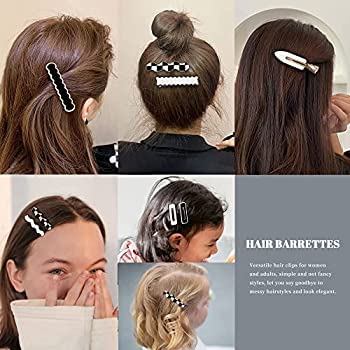 ADORNISH 12 PCS No Bend Hair Clips - Fashionable Black & White Hair Barrettes for Women - Acrylic Hair Pins for Thick & Thin Hair - Perfect for Work, Parties & Everyday Styling