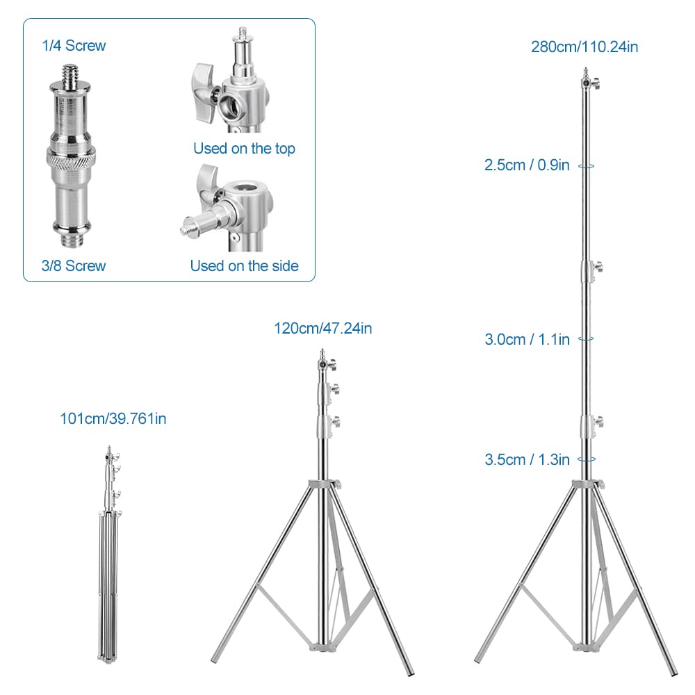 Professional 9.19ft Heavy Duty Light Stand Tripod - 2.8m Adjustable Stainless Steel Photography Stand for Softbox, Speedlight, Strobe & Umbrella - Perfect for Studio, Portrait & Outdoor Photography (Pack of 2)