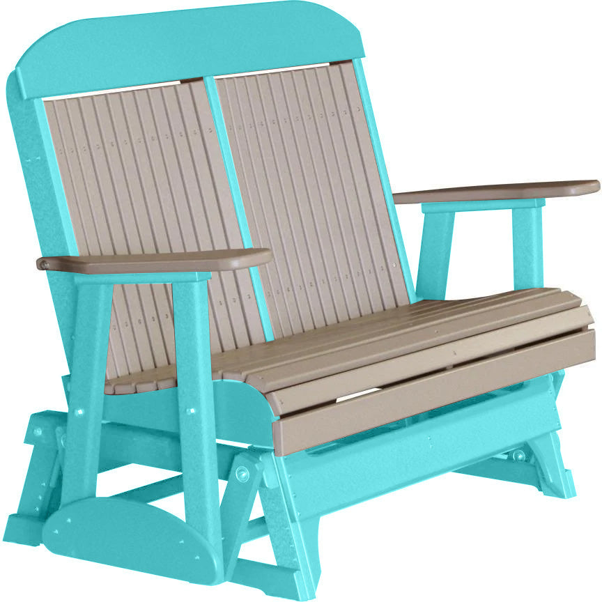 LuxCraft 4 ft. Weatherwood Recycled Plastic Highback Outdoor Glider Bench - Durable Patio Swing for Garden, Porch & Backyard Relaxation