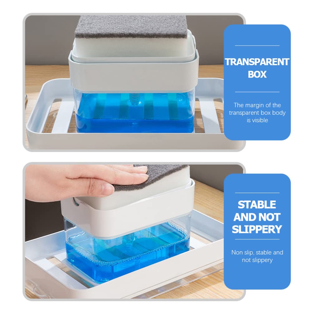 1 Set Dish Soap Dispenser - Kitchen & Bathroom Sink Liquid Soap Pump with Sponge Holder | Durable Dishwasher Safe Dispenser for Home, Restaurant & Office Use