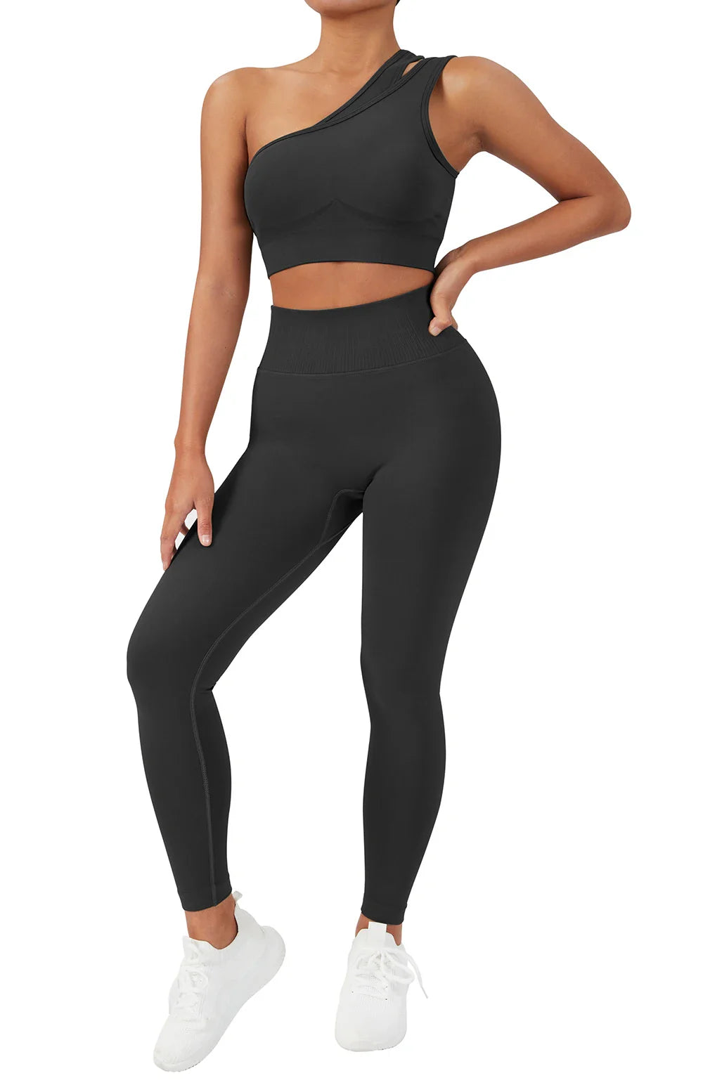 2 Pcs Women's Seamless Yoga Set - One Shoulder Workout Outfits for Gym, Fitness & Sports | Breathable & Comfortable Activewear for Yoga, Running & Training