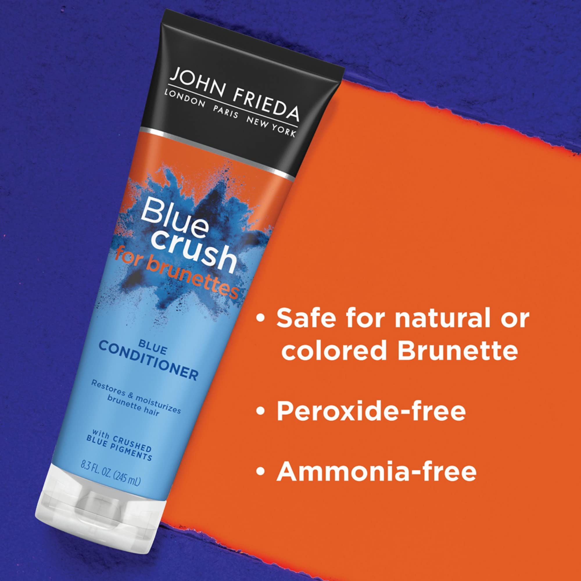 John Frieda Blue Crush Shampoo & Conditioner Set for Brunettes - Neutralizes Brassy Tones, 8.3 Fl Oz (Pack of 2) - Perfect for Color-Treated Hair at Home or Salon Use