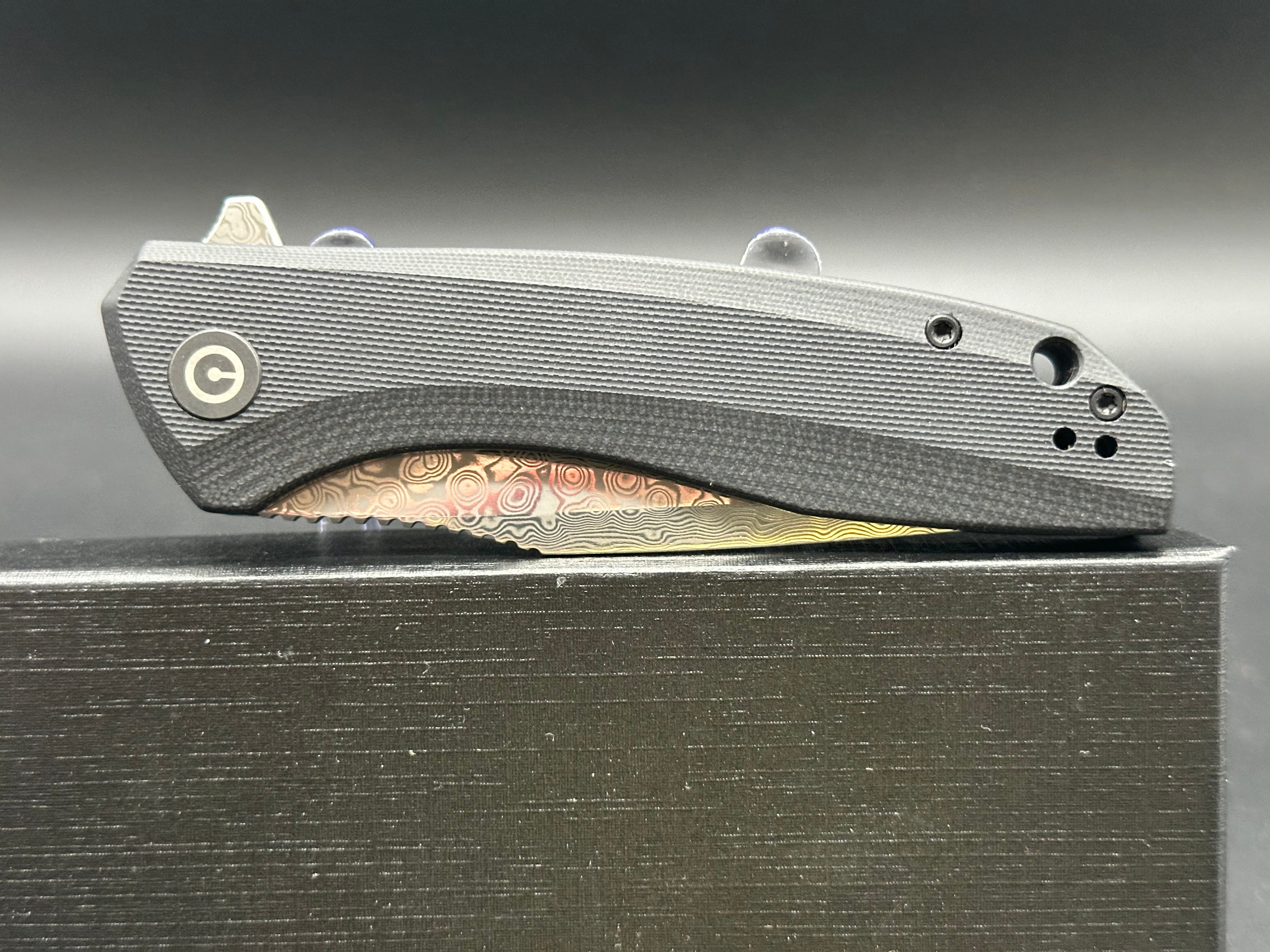 Civivi Backlash Folding Knife - Black G10 Handle with Damascus Steel Blade - EDC, Outdoor, Camping & Survival Gear