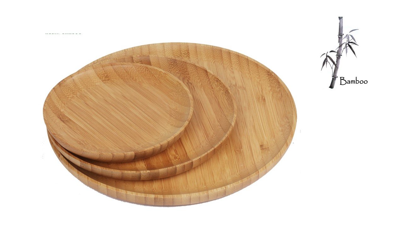 Eco-Friendly Bamboo Plates Set of 3 - Reusable & Biodegradable Dinnerware for Sustainable Living - Perfect for Picnics, Parties & Everyday Use