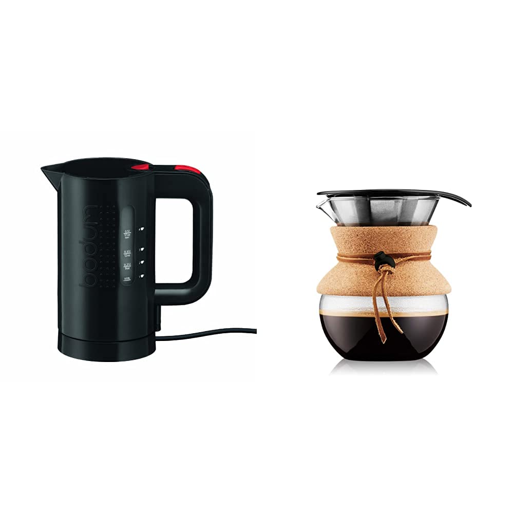 Bodum Bistro Electric Water Kettle & Pour Over Coffee Maker Set - 17oz Stainless Steel Fast Boiling Kettle with Drip-Free Spout - Perfect for Home, Office, and Travel Coffee Brewing