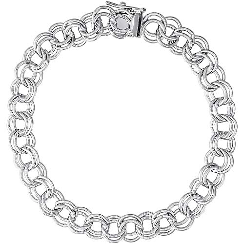 Rembrandt Double Link Curb Charm Bracelet - 7 or 8 Inch Gold/Sterling Silver with Gift Box & Secure Safety Clasp | Elegant Jewelry for Women's Daily Wear, Date Nights & Special Occasions