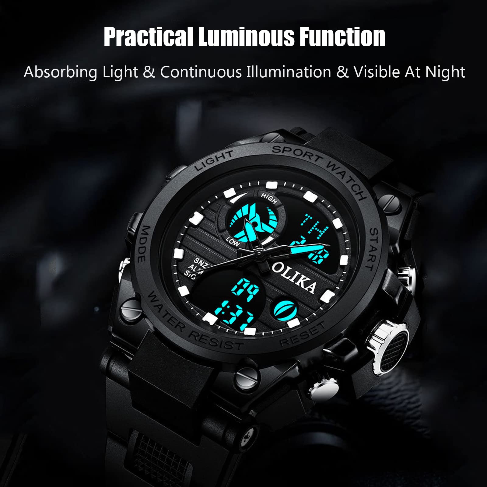 RORIOS Men's Digital Sports Watch - Waterproof Military Watch with Alarm, Timer, Stopwatch & Luminous Display | Durable Wristwatch for Running, Hiking, Swimming & Outdoor Activities