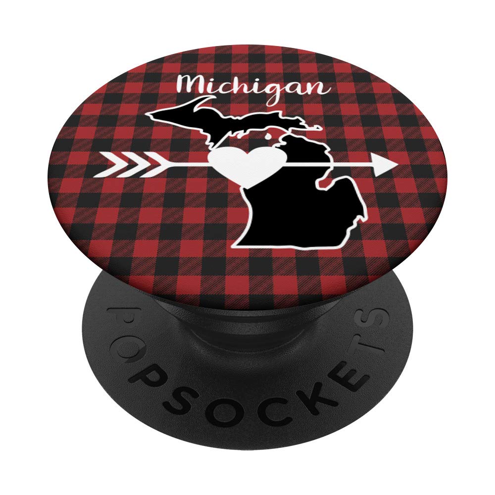 Red and Black Buffalo Plaid Michigan Arrow Home Heart Wall Decor - Rustic Cabin, Farmhouse, Lodge Style for Living Room, Bedroom, or Office