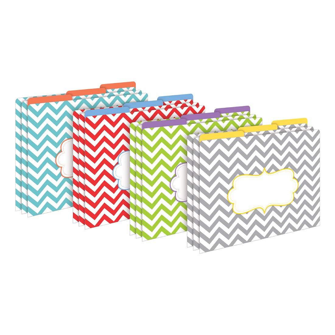 Barker Creek Designer File Folders Set of 12 - Multicolor Chevron Pattern, Letter Size with 1/3 Cut Tabs, Soft Interior Colors - Perfect for Home, School & Office Organization (1331) | Ideal for Document Storage, Filing Systems, and Workspace Organization