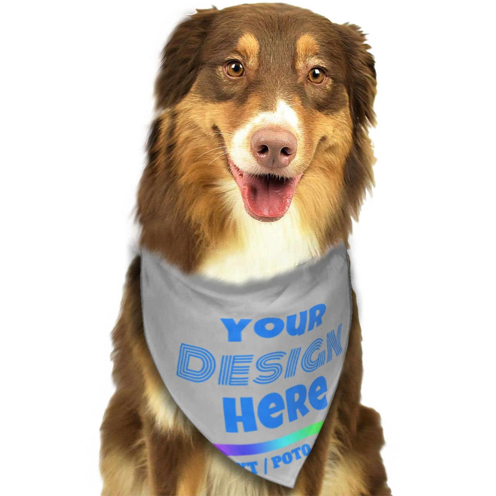 Personalized Pet Bandana for Dogs & Cats - Custom Photo & Name Print - Soft & Stylish Grey Dog Bandana for Birthdays, Holidays & Special Occasions