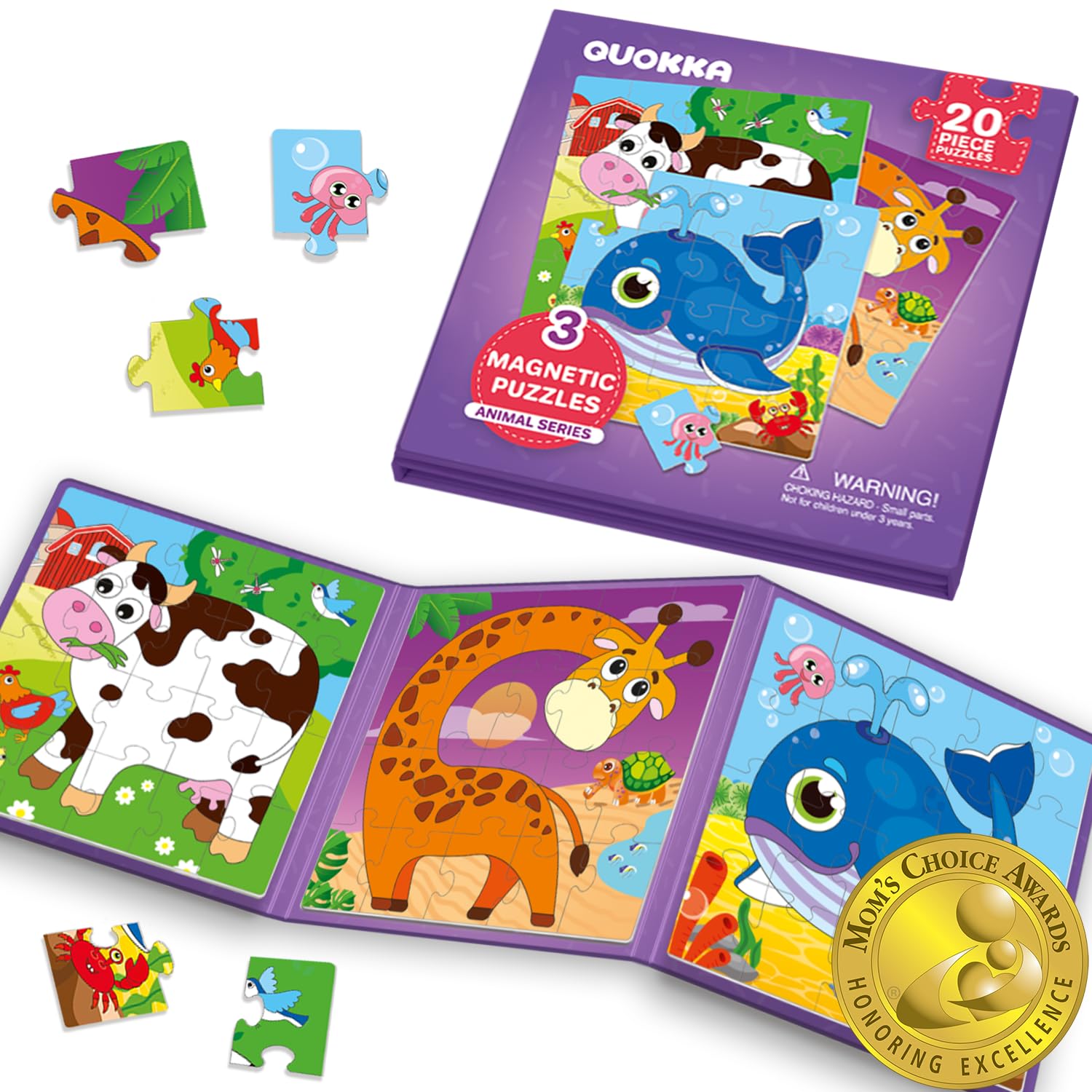 QUOKKA Magnetic Toddler Puzzles for Kids Ages 2-6 - 20 Piece Animal Sudoku Learning Game - Travel Toys for Airplane & Car Rides - Educational Road Trip Activities for Preschoolers (Perfect for Long Trips & Quiet Playtime)