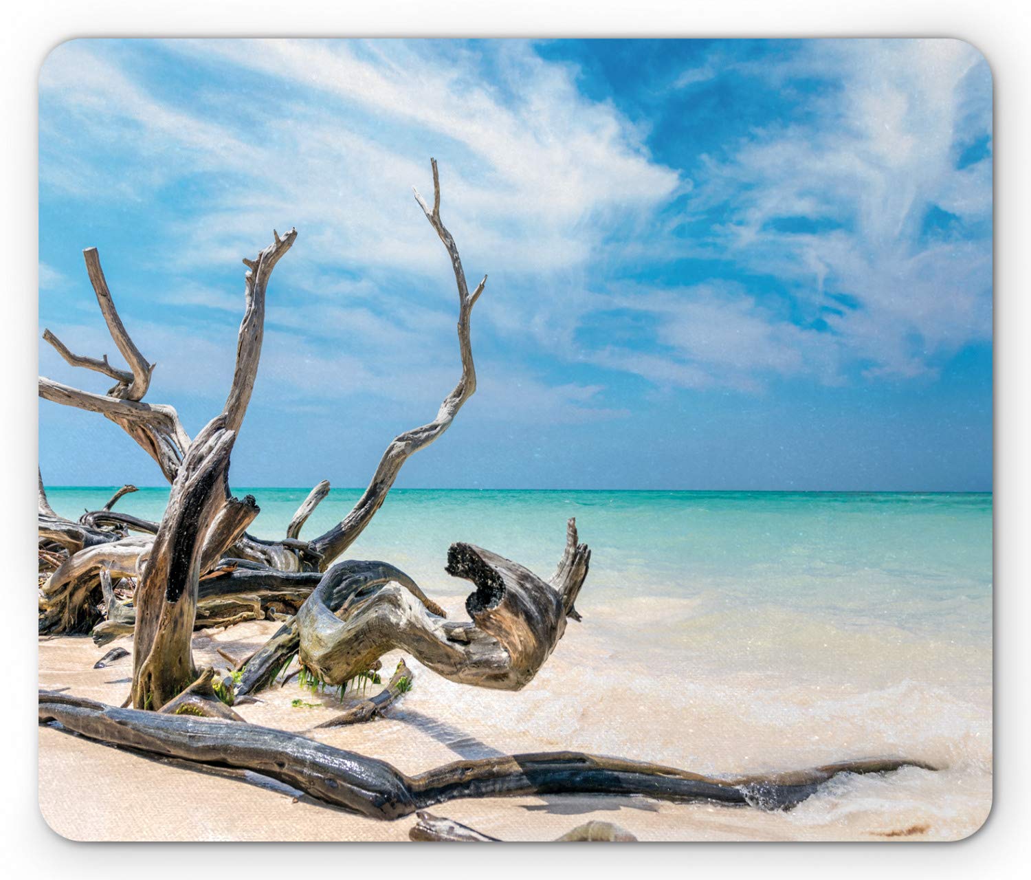 Ambesonne Driftwood Mouse Pad - Non-Slip Rubber Mousepad with Seascape Design of Cuba Beach & Sky, Standard Size in Turquoise Blue | Perfect for Office, Gaming & Home Computer Use