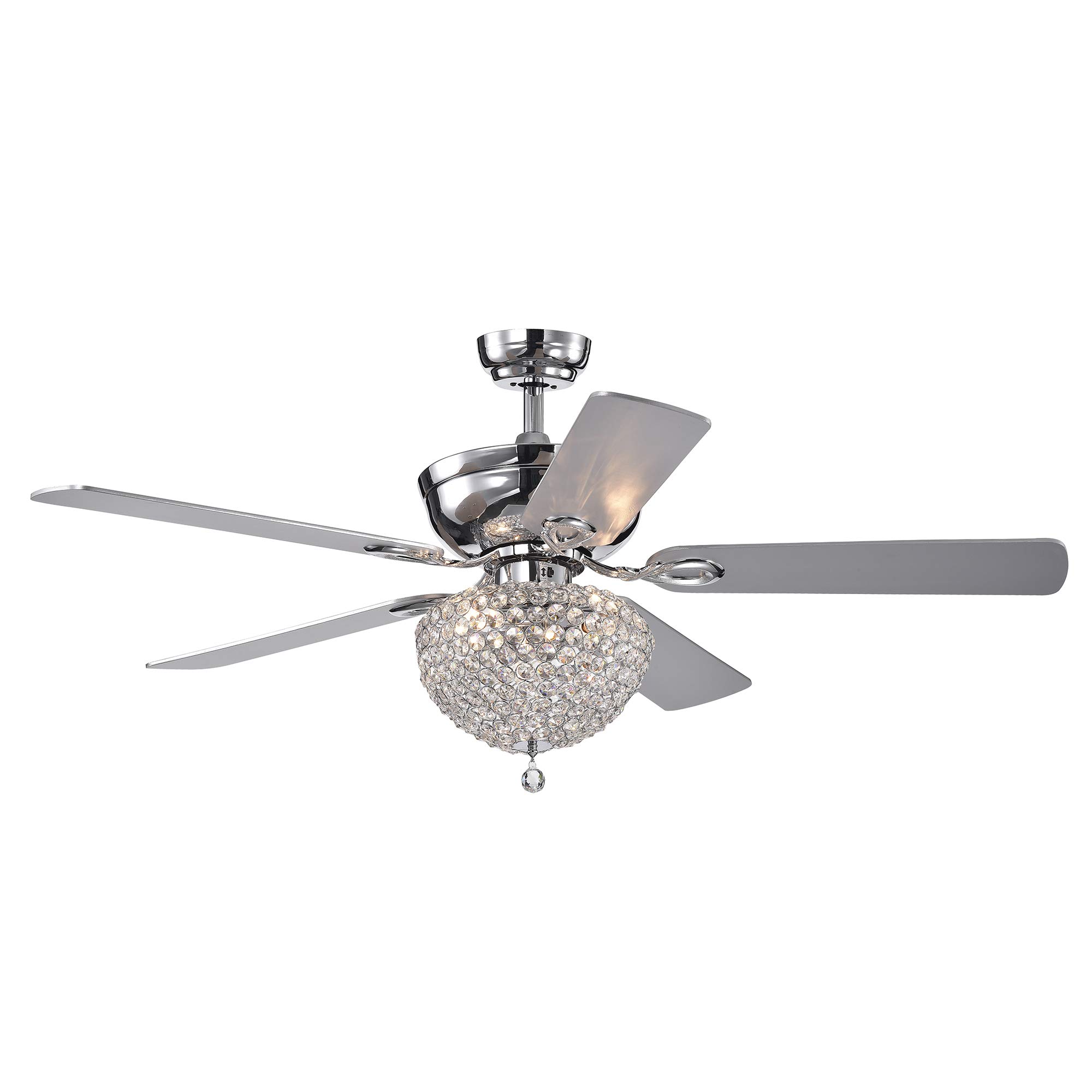 Tiffany CFL-8176REMO/CHA Swarna Chrome 5-Blade 52-inch Crystal Bowl Chandelier Ceiling Fan with Remote Control - Perfect for Living Room, Bedroom, and Dining Room Lighting