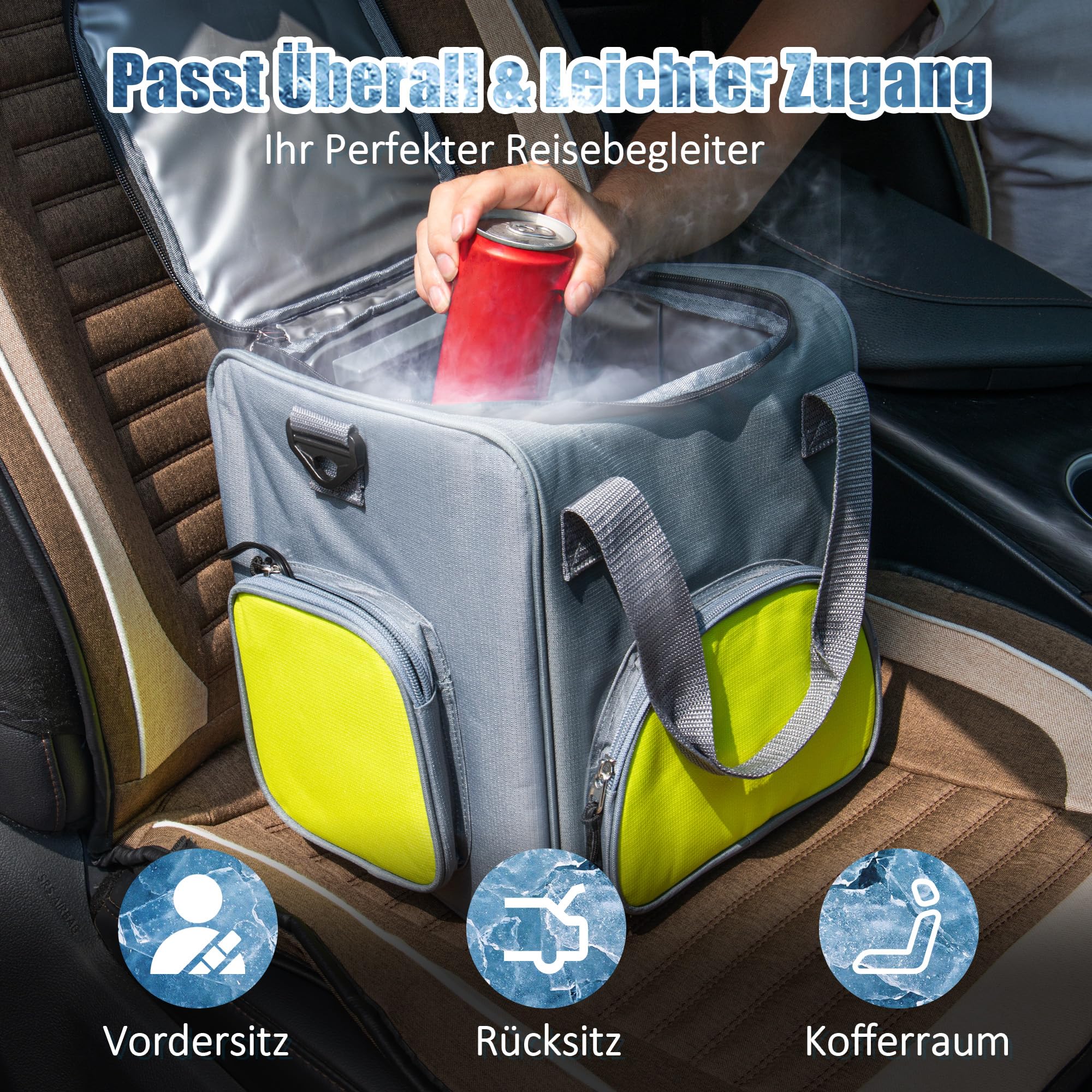 15-Quart Portable Car Cooler - 12V 50.1W Plug-In Electric Mini Fridge for Travel, Camping & Road Trips | 14L Soft-Sided Cooler for Drinks, Snacks & Meal Storage | Compact Car Refrigerator for Vehicles, RVs & Outdoor Adventures