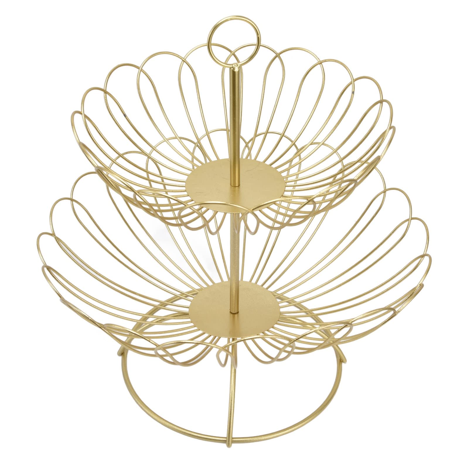 Modern Nordic 2-Tier Gold Fruit Basket - Large Capacity Geometric Iron Fruit Rack with Removable Tray for Kitchen Counter, Dining Table & Home Decor