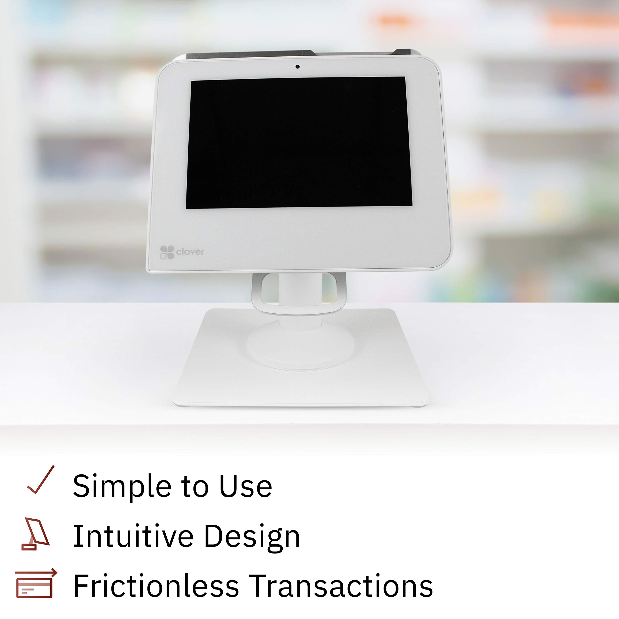 DCCStands Freestanding Swivel & Tilt Clover Mini/Clover Mini 3 Terminal Stand with 50 Rolls Thermal Paper - Perfect for Coffee Shops, Restaurants & Retail POS Systems