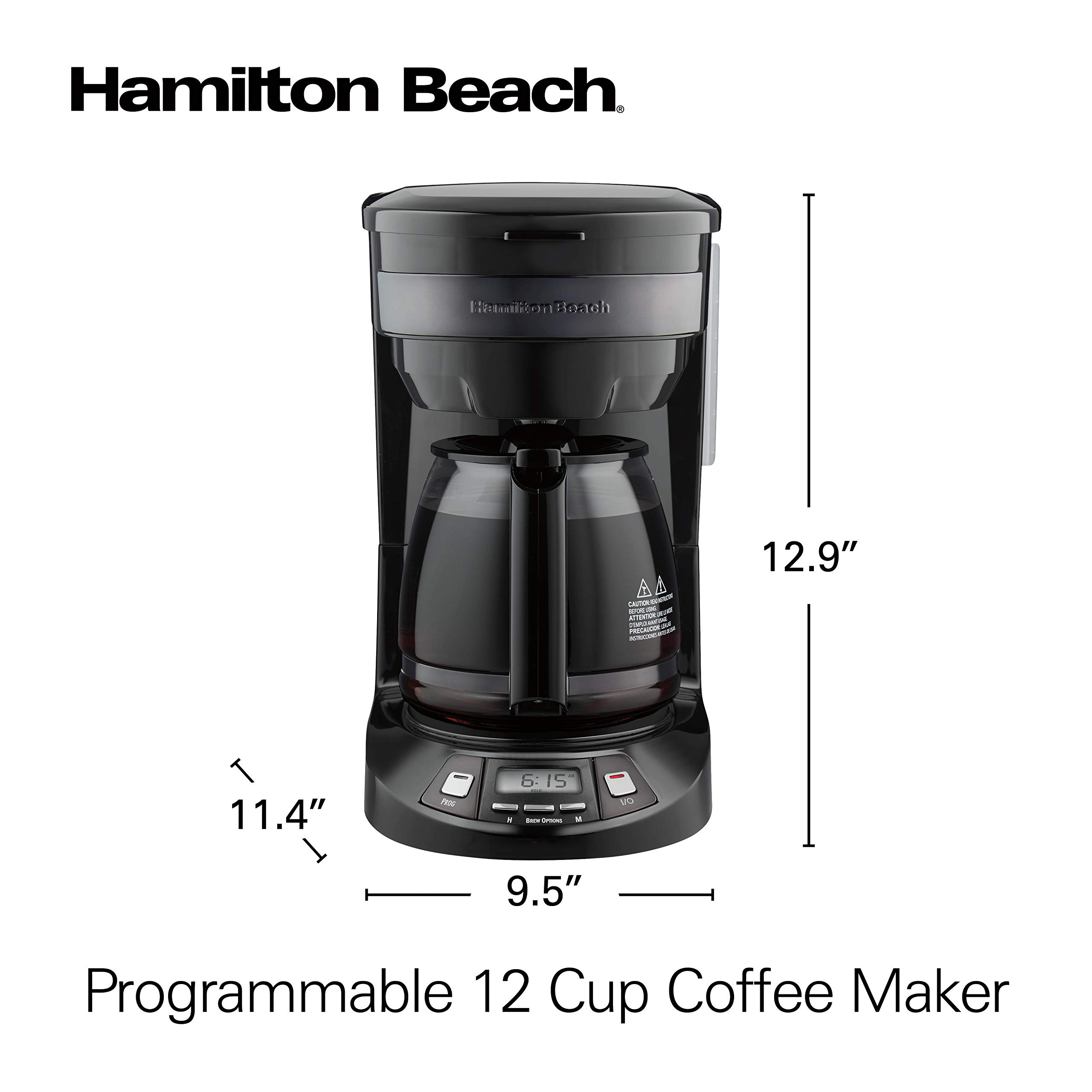 Hamilton Beach 12 Cup Programmable Drip Coffee Maker - Black Stainless Steel with 3 Brew Options, Glass Carafe & Auto Pause & Pour (Model 46293) | Perfect for Home, Office & Entertaining Guests