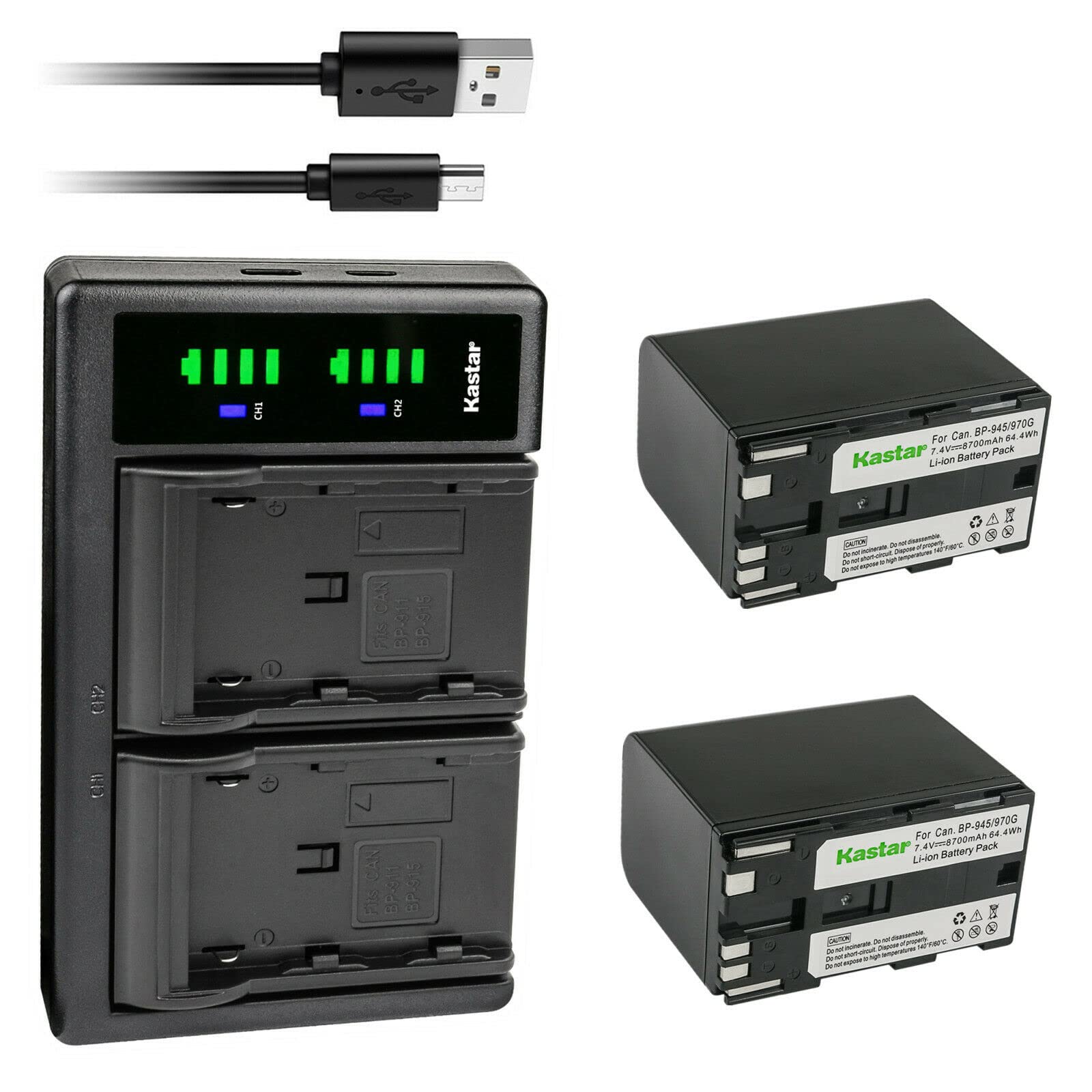 Kastar 2-Pack LP-E6N Battery and LTD2 USB Charger Replacement for Canon EOS C100 Mark II, C300, C500, ES50-ES75 & ES300V-ES520A Cameras - Perfect for Professional Filmmaking & Photography On-The-Go