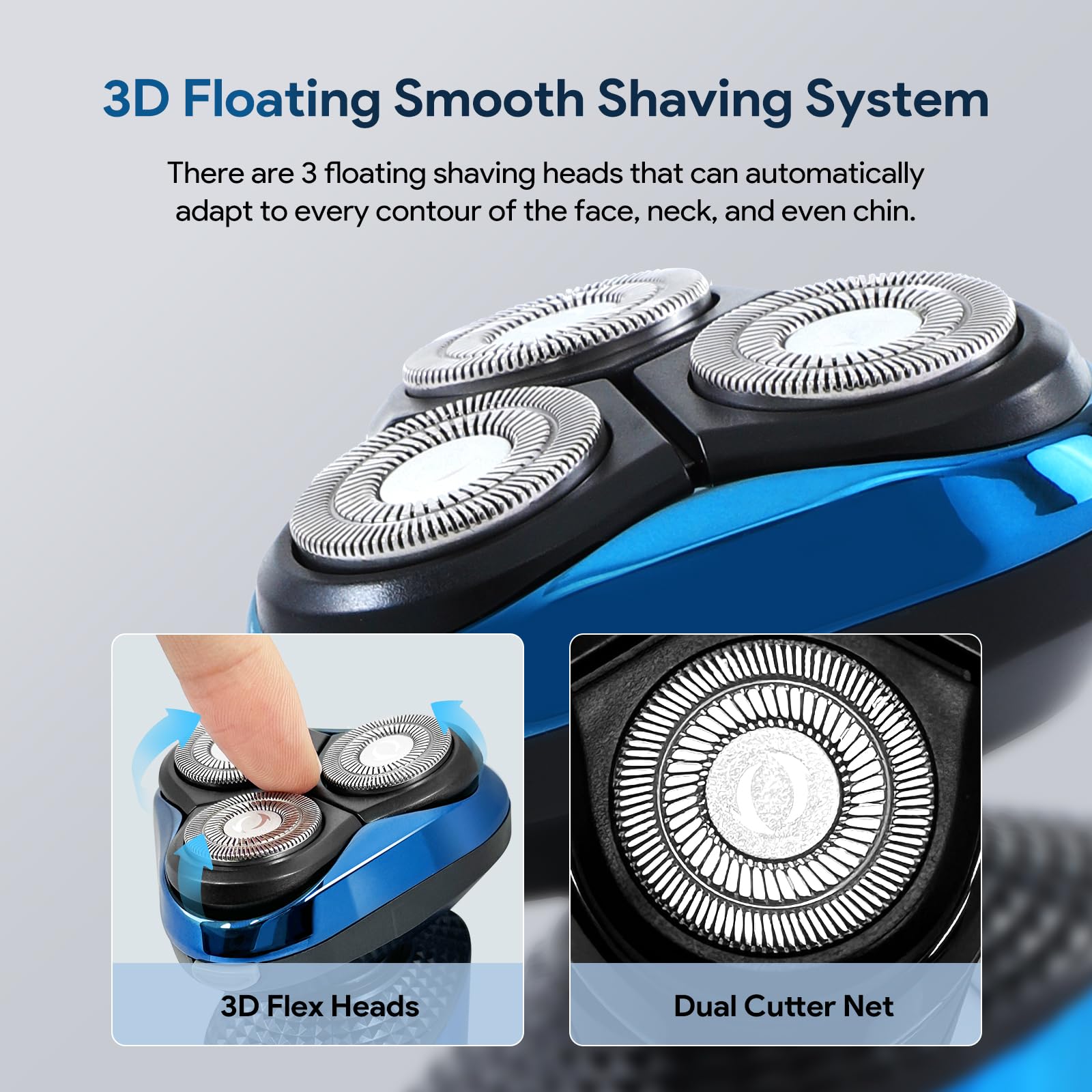 Premium Electric Razor for Men - Rechargeable & Waterproof Wet/Dry Shaver with Cordless Beard & Nose Trimmer - 1 Hour Fast Charge (Blue) - Perfect for Travel, Gym & Daily Grooming