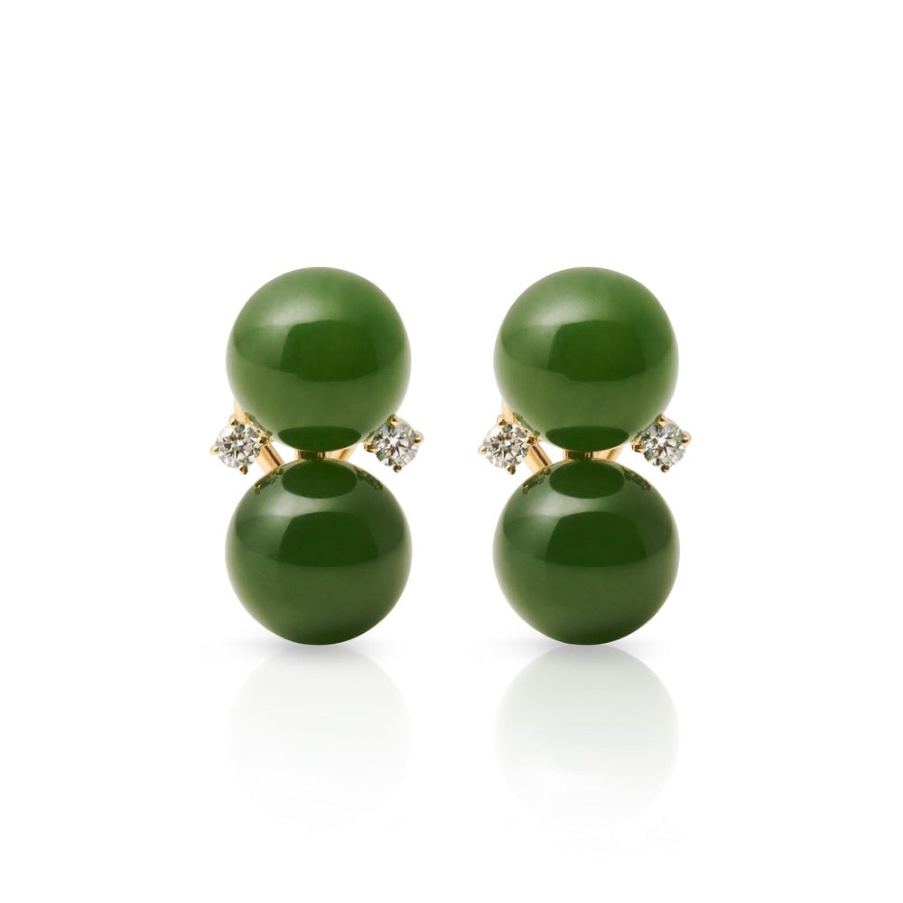 Exquisite Green Nephrite Jade & Diamond Earrings for Women | Elegant Les Deux Design | Perfect for Weddings, Parties & Special Occasions