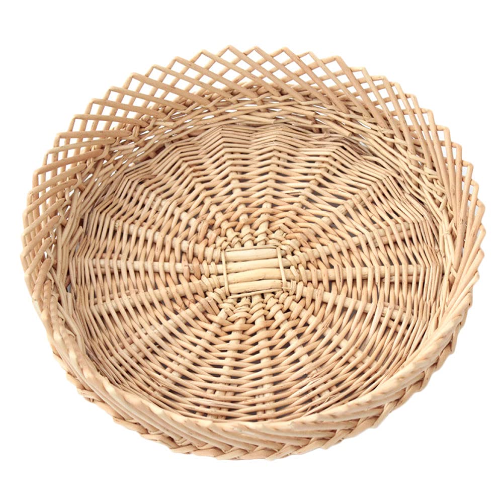 1pc Round Woven Rattan Storage Basket - Handmade Willow Fruit Bowl for Snacks, Nuts, Bread, Picnic Serving | Perfect for Kitchen, Dining Table, Party Decor & Vegetable Storage