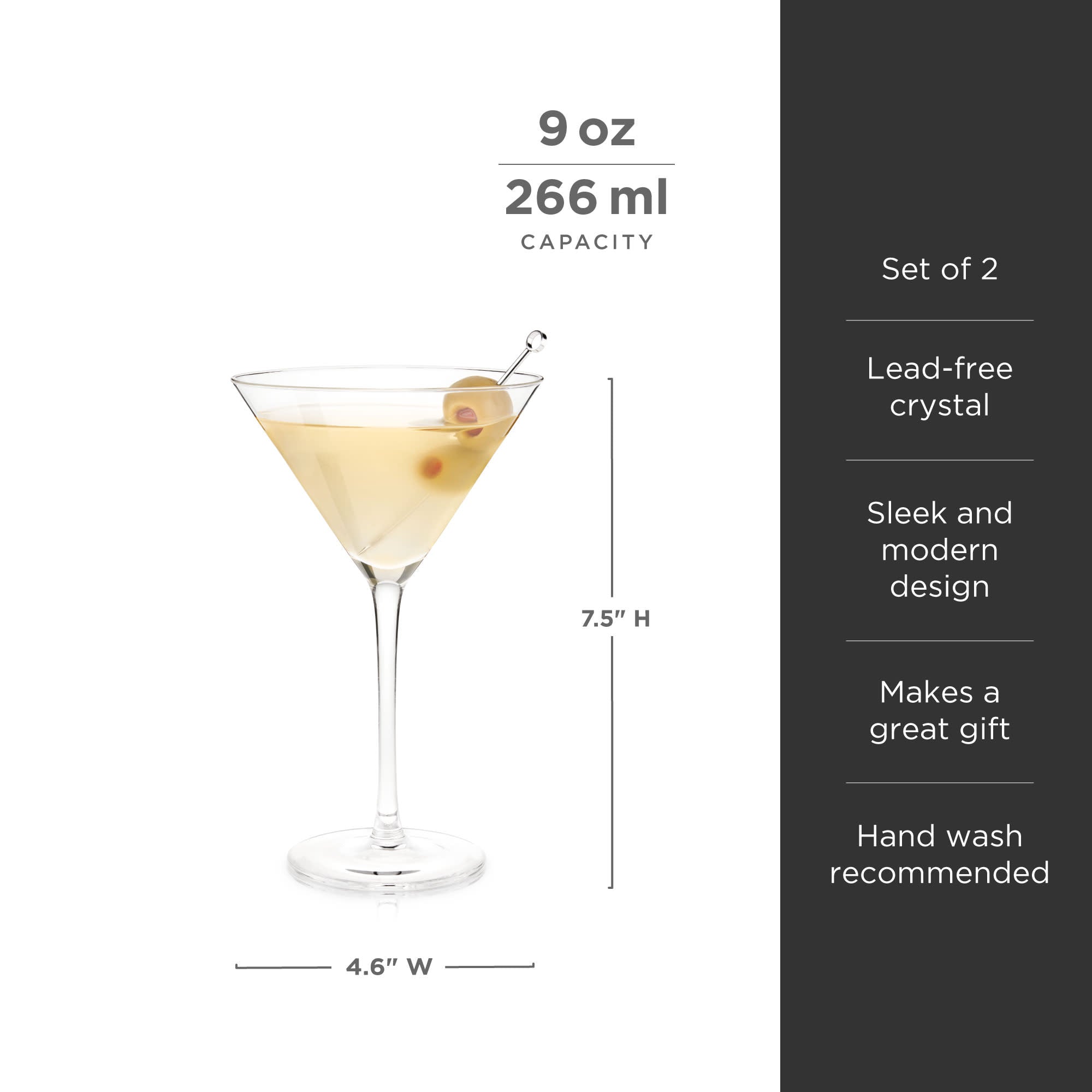 Elegant Raye Stemmed Crystal Martini Glasses Set of 2 - Perfect for Cocktail Parties, Wedding Receptions & Home Bar Decor