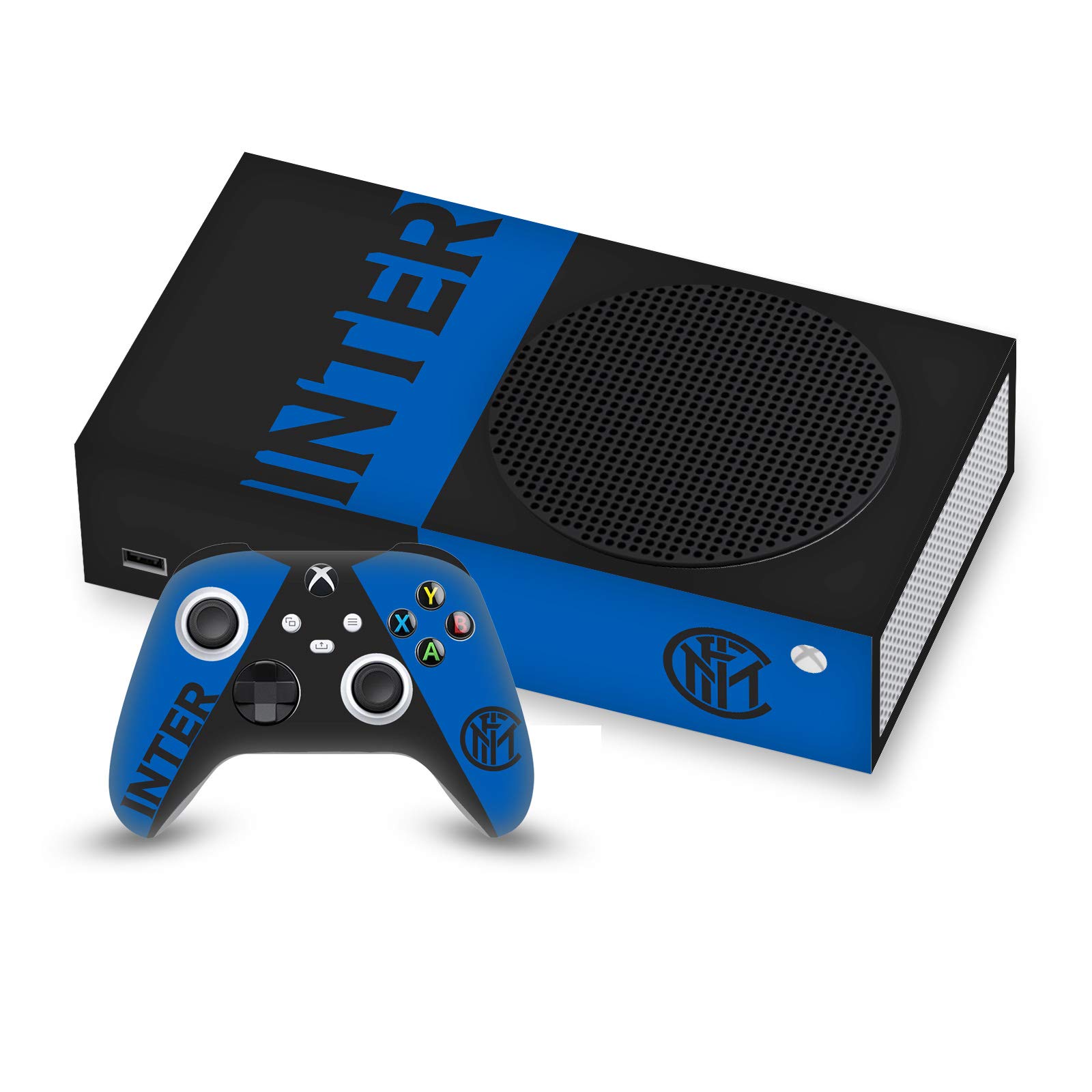 Official Inter Milan Blue & Black Full Logo Matte Vinyl Skin Sticker for Xbox Series S Console & Controller - Gaming Accessories for Fans, Durable Protection & Custom Style - Perfect for Gaming Setups & Gifts