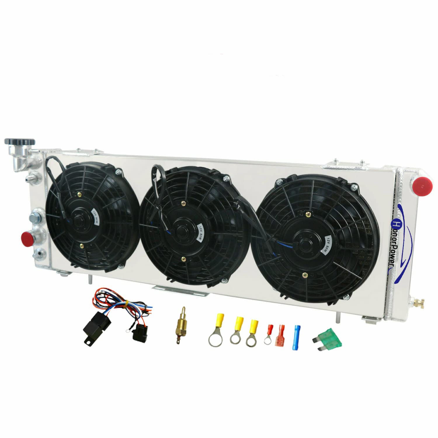 1991-2001 Jeep Cherokee Comanche XJ Aluminum Radiator - 4 Row Core with Fan Shroud & Relay - Fits 91 92 93 94 95 96 97 98 99 00 Models (AT/MT) - Perfect for Off-Roading & Daily Driving