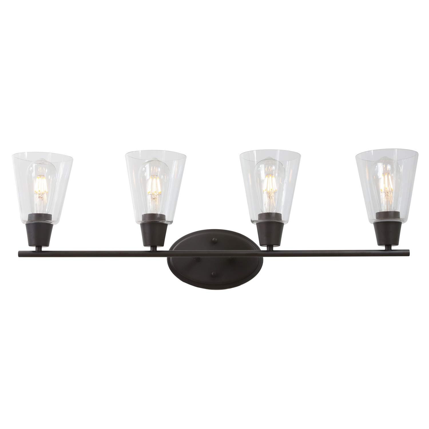 BONLICHT 4-Light Rustic Vanity Wall Sconce in Oil-Rubbed Bronze with Clear Glass Shade - Vintage Industrial Bathroom Lighting Fixture for Dining Room, Kitchen, Workshop & Home Decor