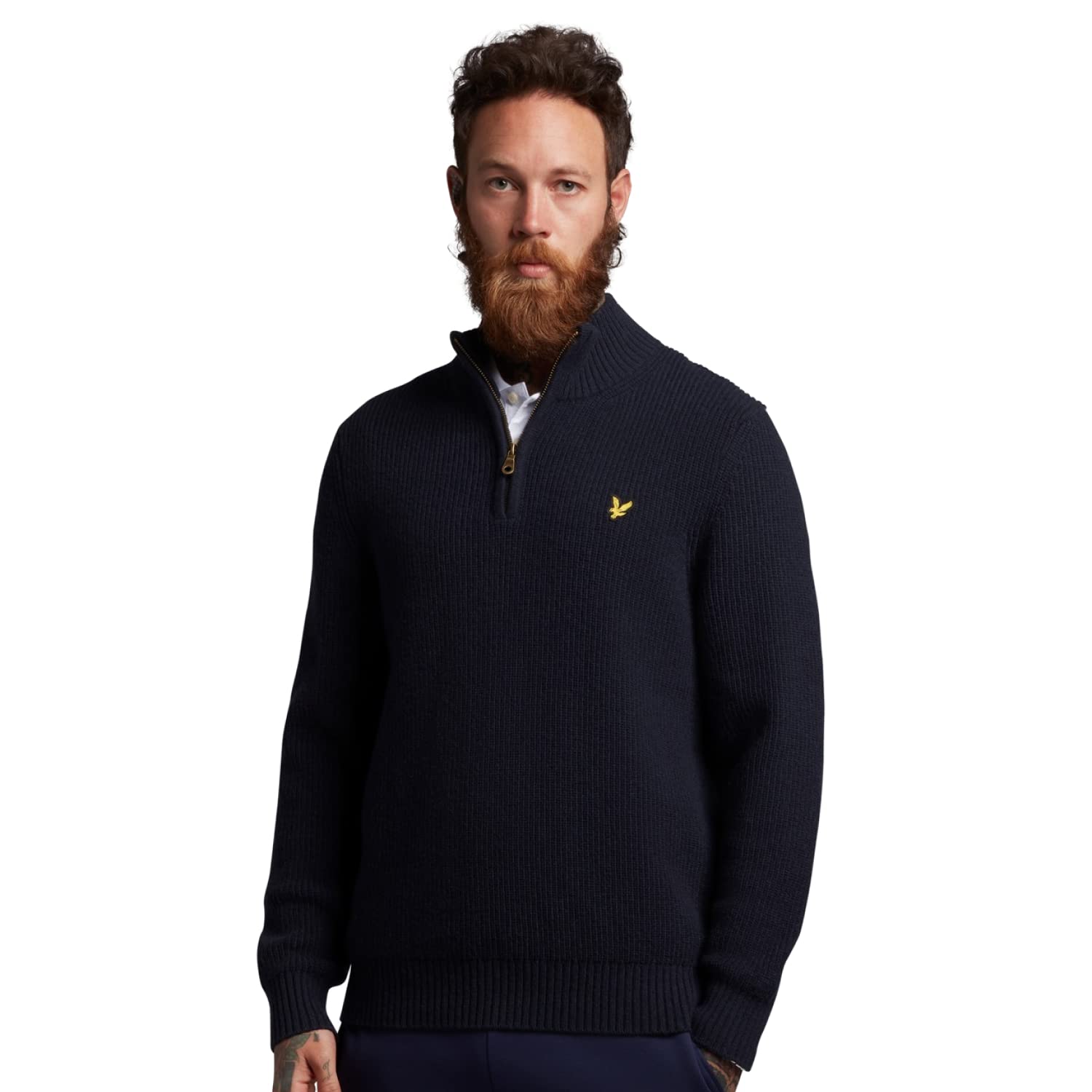 Lyle & Scott Men's Ribbed Quarter Zip Sweater - Charcoal Marl | Casual & Workwear Pullover for Fall & Winter