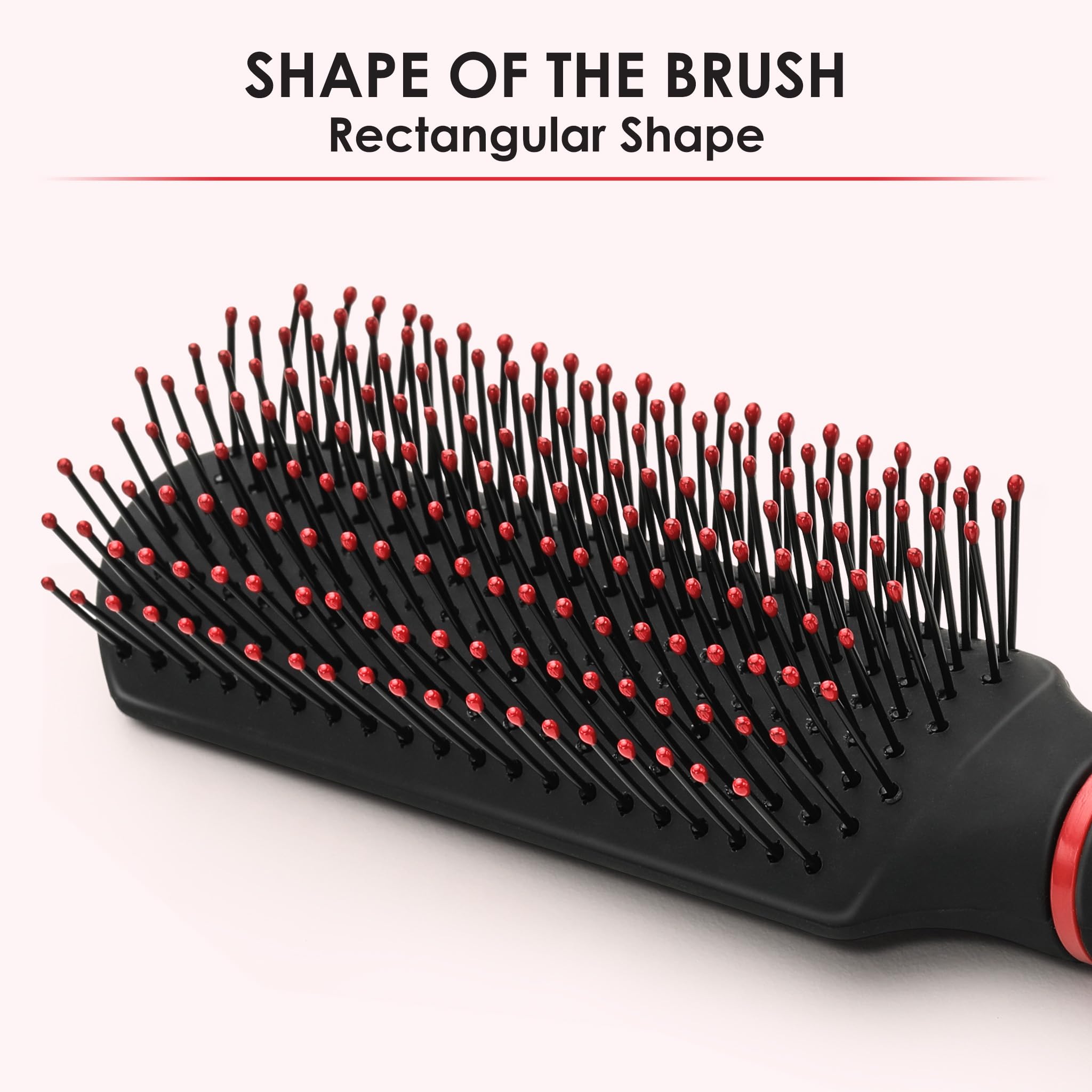 Agaro Royal Flat Hair Brush with Strong Flexible Nylon Bristles & Anti-Static Tips - Volumizing & Detangling Brush for Men & Women (Black/Red) - Perfect for Styling, Smoothing & Back Brushing at Home or Salon