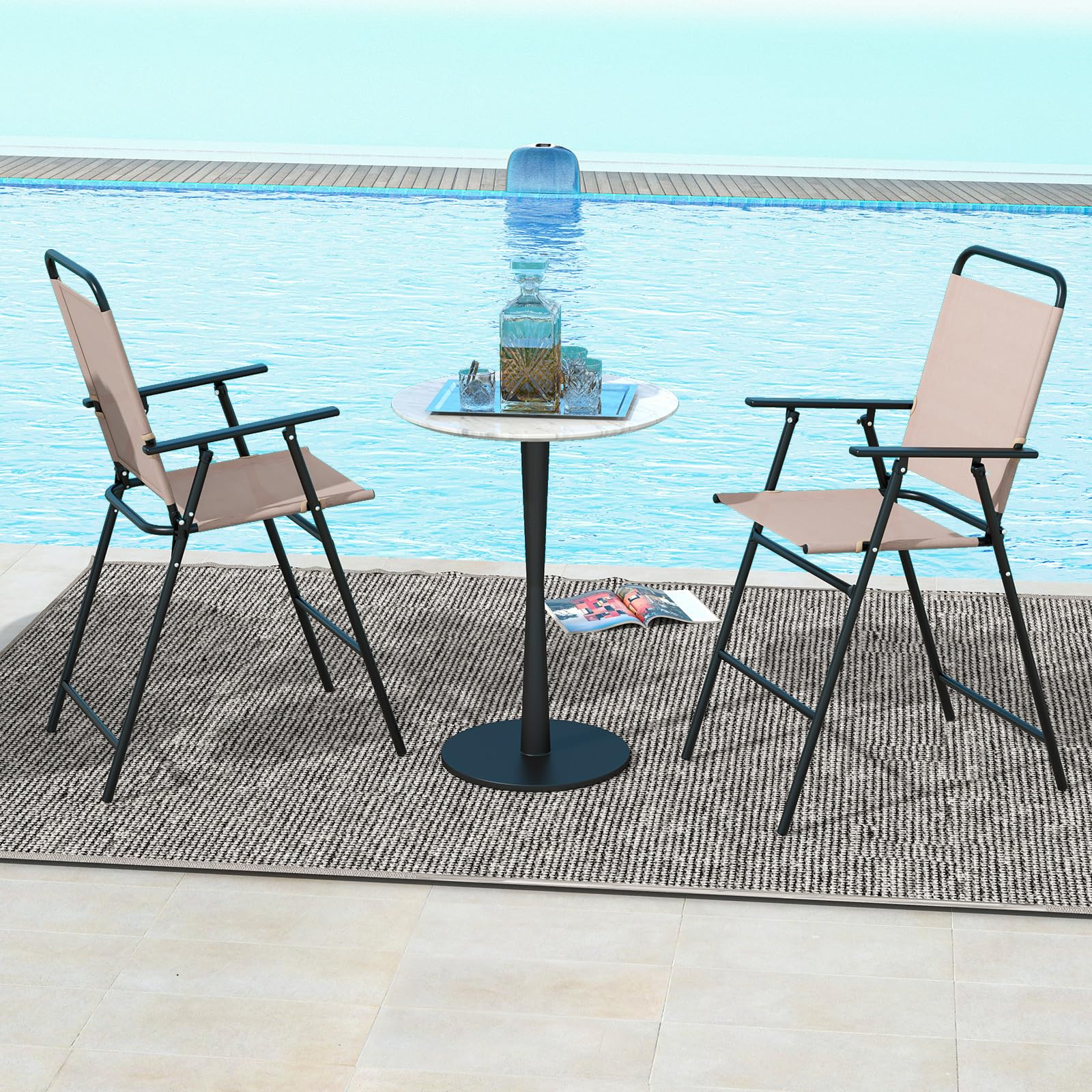 Giantex Outdoor Folding Bar Chair Set of 2 - Patio Bar Stools with Backrest, Armrests & Footrest - Heavy Duty 330 LBS Capacity Metal Frame Bar-Height Chairs for Backyard, Poolside, Balcony, Deck - Perfect for Outdoor Dining, Entertaining & Relaxation