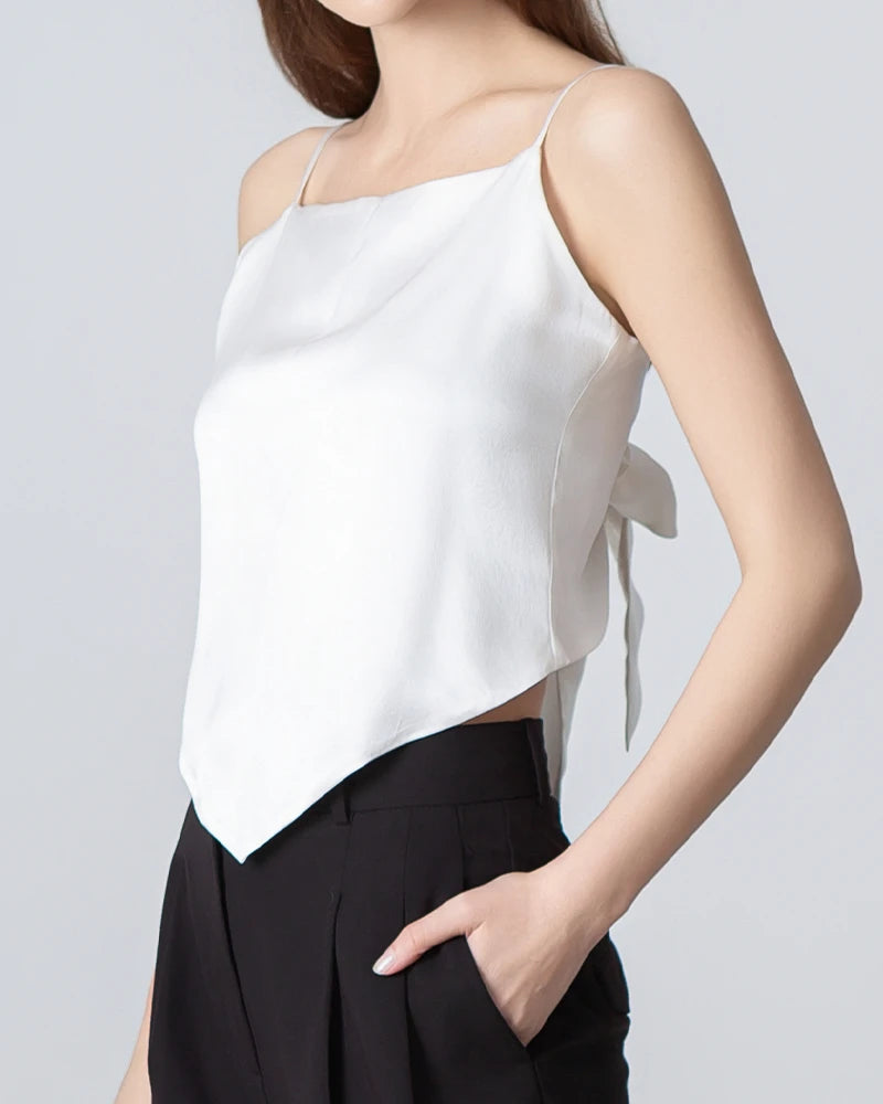 Elegant Square Neck Silk Camisole for Women - Tie Back Summer Tank Top - Perfect for Date Night, Beach Vacation & Layering Outfits