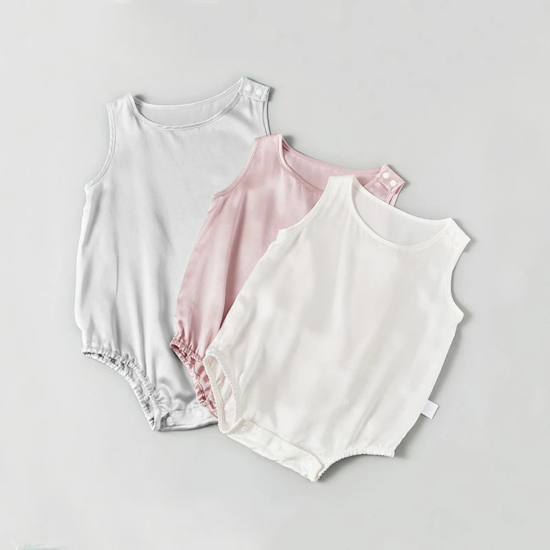 Soft Sleeveless Baby Silk Onesies - Breathable & Comfortable for Newborns & Infants - Perfect for Summer, Playtime & Photo Shoots