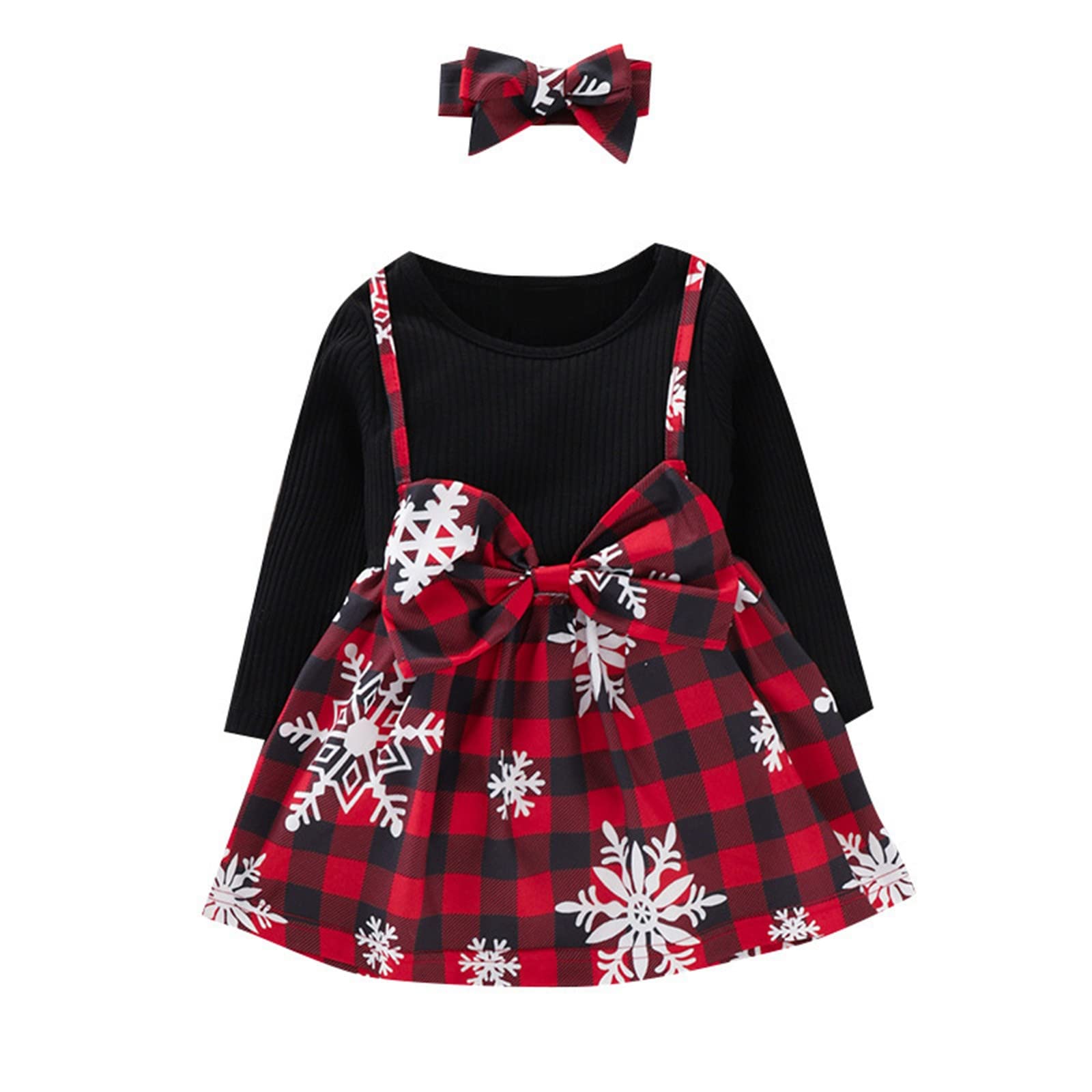 Christmas Plaid Dress for Toddler Girls - Long Sleeve Princess Party Dress with Headband Set | Holiday Outfit for Xmas Photos, Family Gatherings & Special Occasions