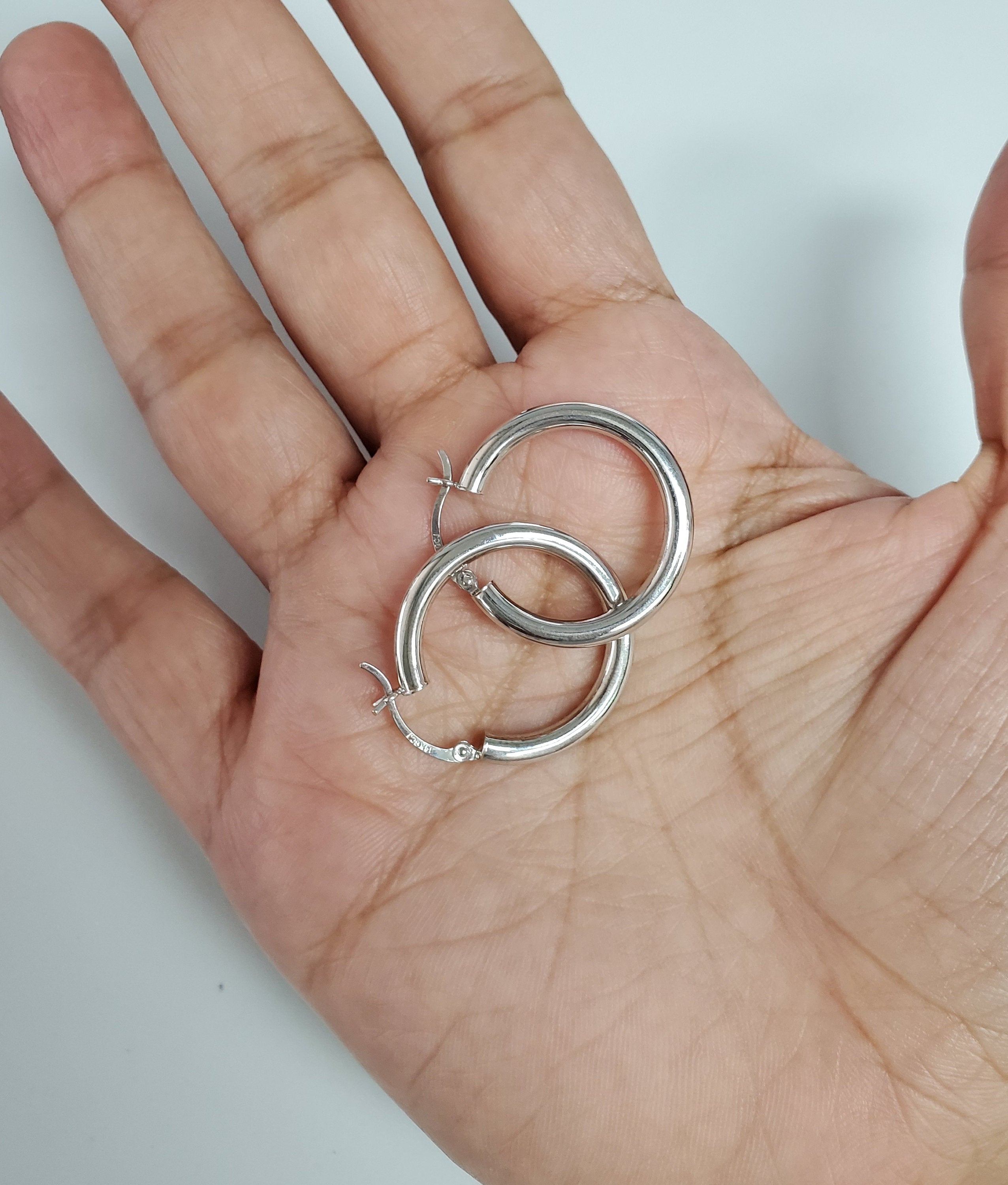 25mm or 30mm Polished 14K White Gold Hoop Earrings for Women - Elegant Everyday & Special Occasion Jewelry Gift