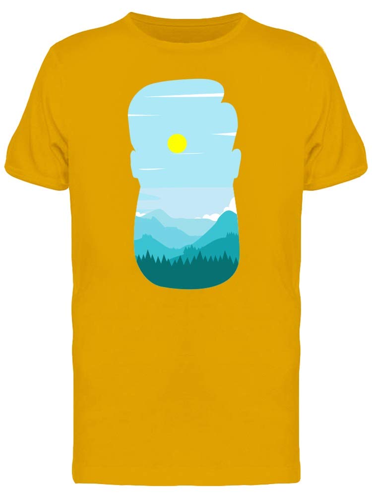 Trendy Hipster Man Silhouette Landscape Graphic T-Shirt for Men - Casual Streetwear & Urban Fashion Tee for Everyday Wear