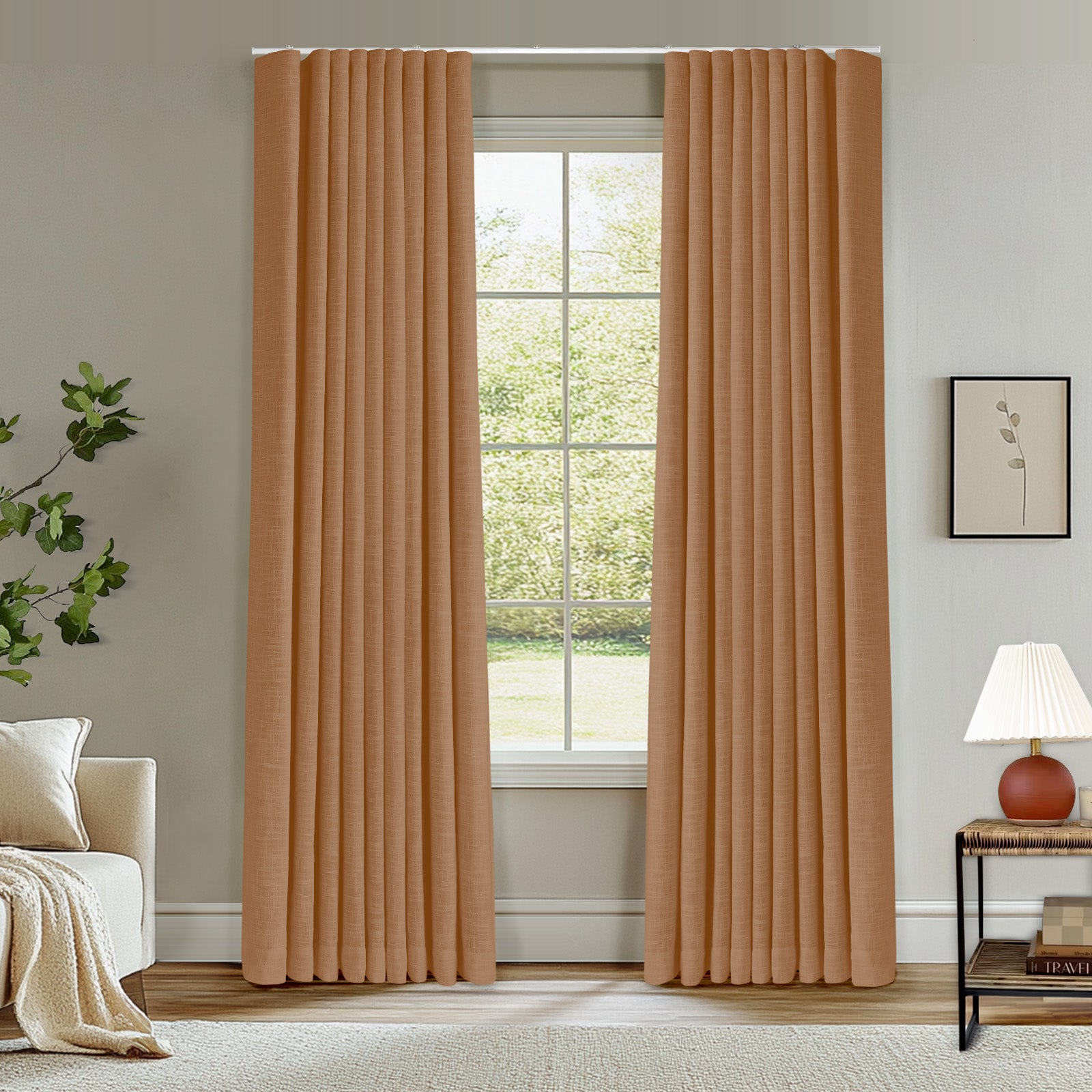 Ripple Fold Lille Linen Blackout Curtains - Natural Modern Custom Drapes with Ceiling Track for Living Room, Bedroom & Home Theater | Noise Reducing Thermal Insulated Window Treatments