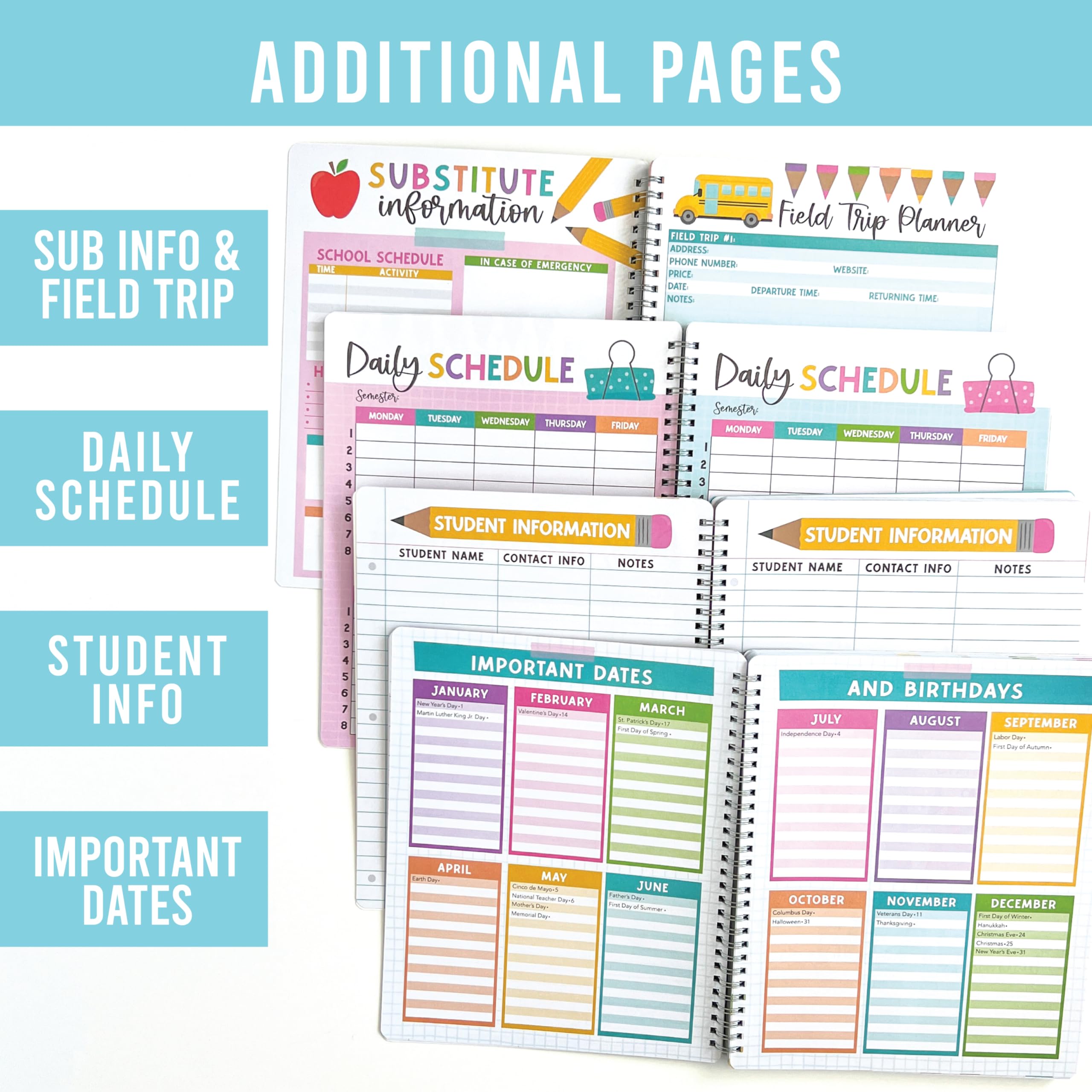 2025-2026 Teacher Planner - Undated Academic Lesson Planner with Stickers, Monthly & Weekly Calendar Pages, Student Roster & Substitute Info - Retro Classroom Organizer for Homeschool & School Teachers | Perfect for Lesson Planning, Grade Tracking & Classroom Management