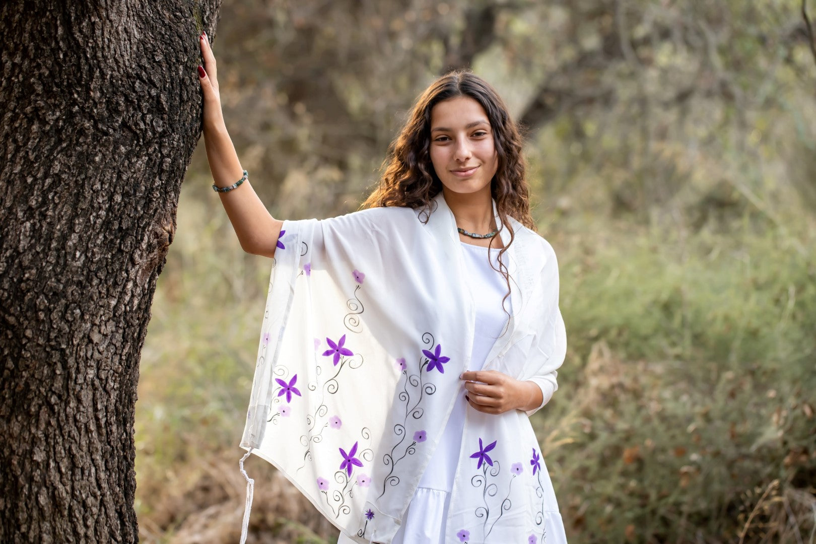 Elegant Purple Silk Tallit for Girls - Perfect Bat Mitzvah Prayer Shawl | Beautiful Floral Design for Jewish Ceremonies & Special Occasions