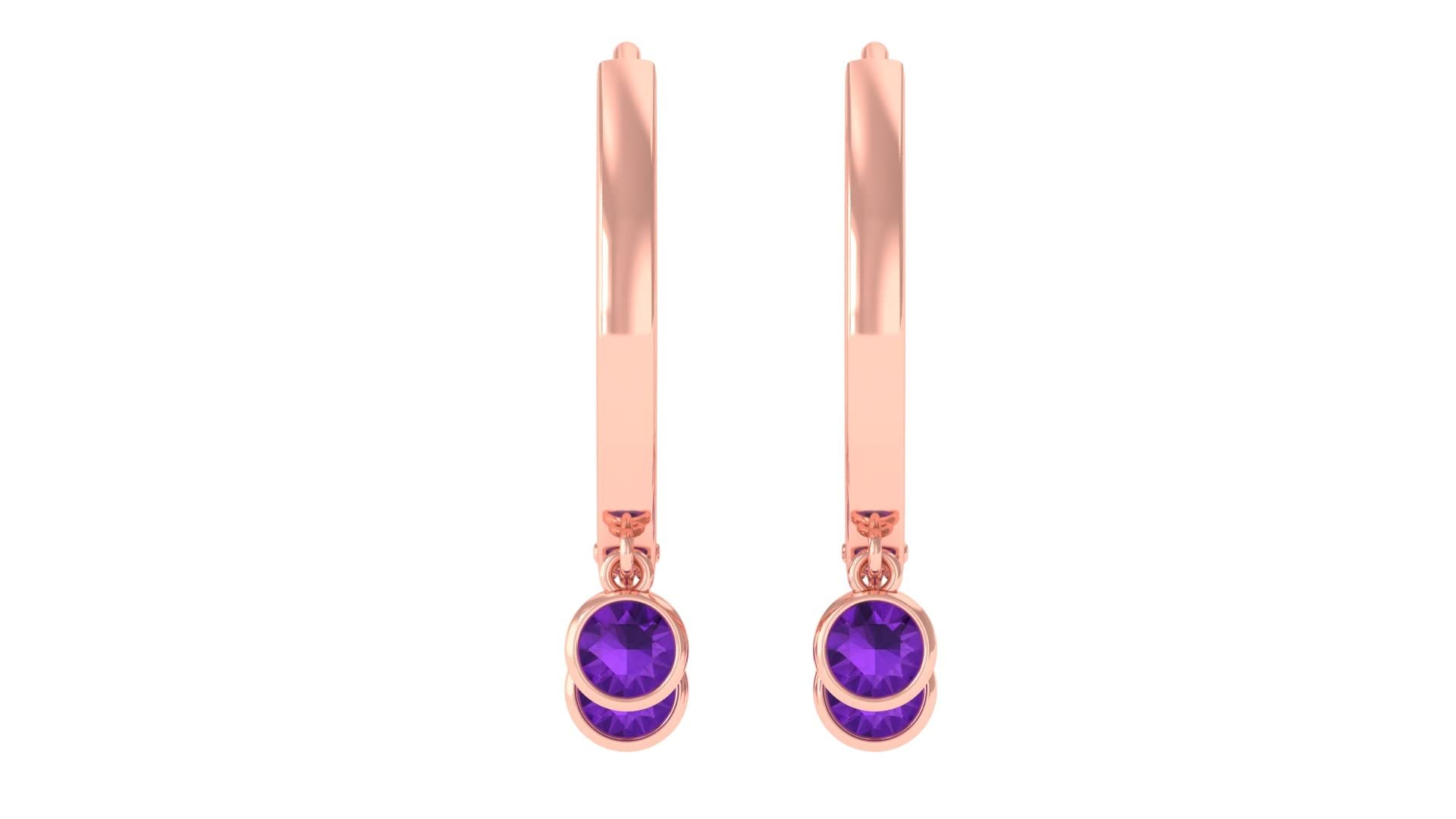 0.50 CT Amethyst Hoop Earrings for Women - 14K Solid Gold Bezel Set Drop Earrings with Three Stones, February Birthstone Jewelry - Perfect for Valentine's Day, Anniversary Gifts & Special Occasions