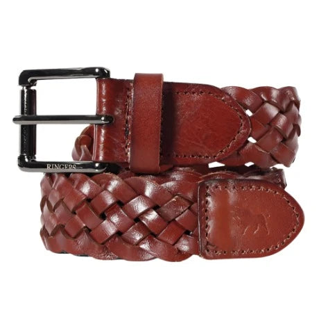 Ringer's Western Coppabella Braided Leather Belt for Men - Genuine Brown Cowhide - Perfect for Cowboy Boots, Jeans & Western Outfits